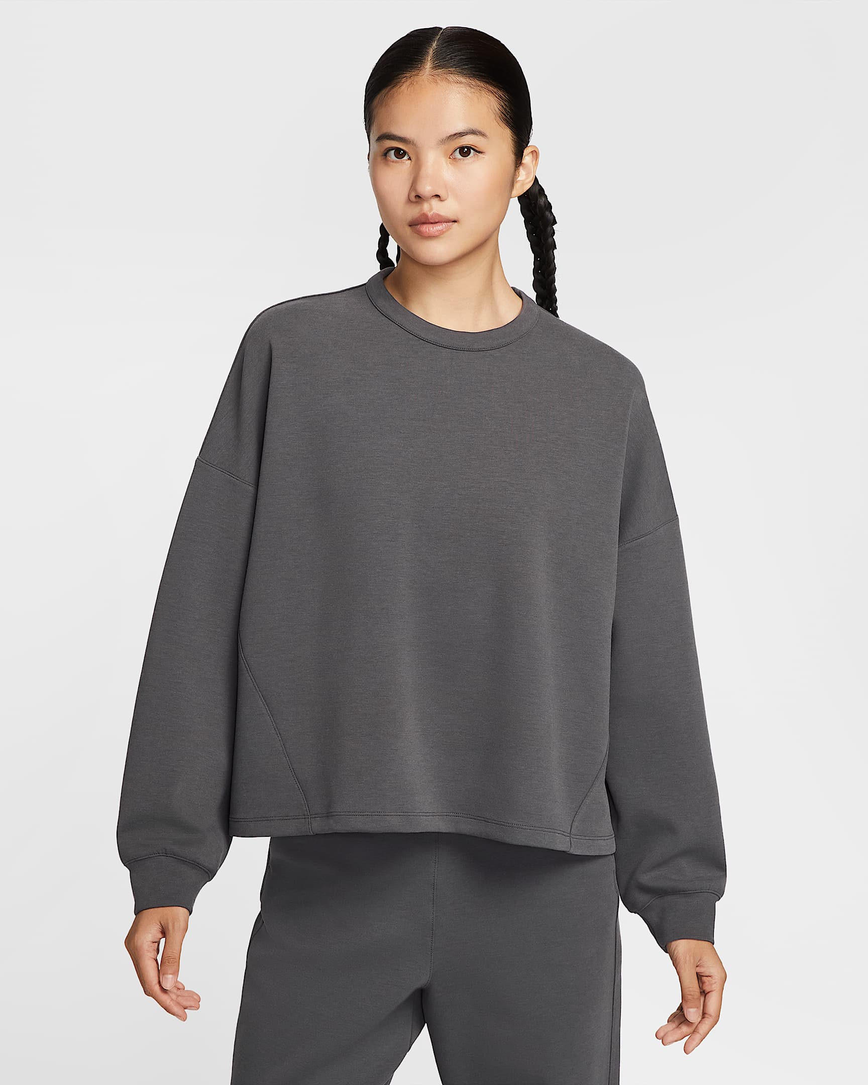 Nike 24.7 ImpossiblySoft Dri-FIT 女子 Oversize 风速干圆领上衣 - 闪电灰/暗灰色
