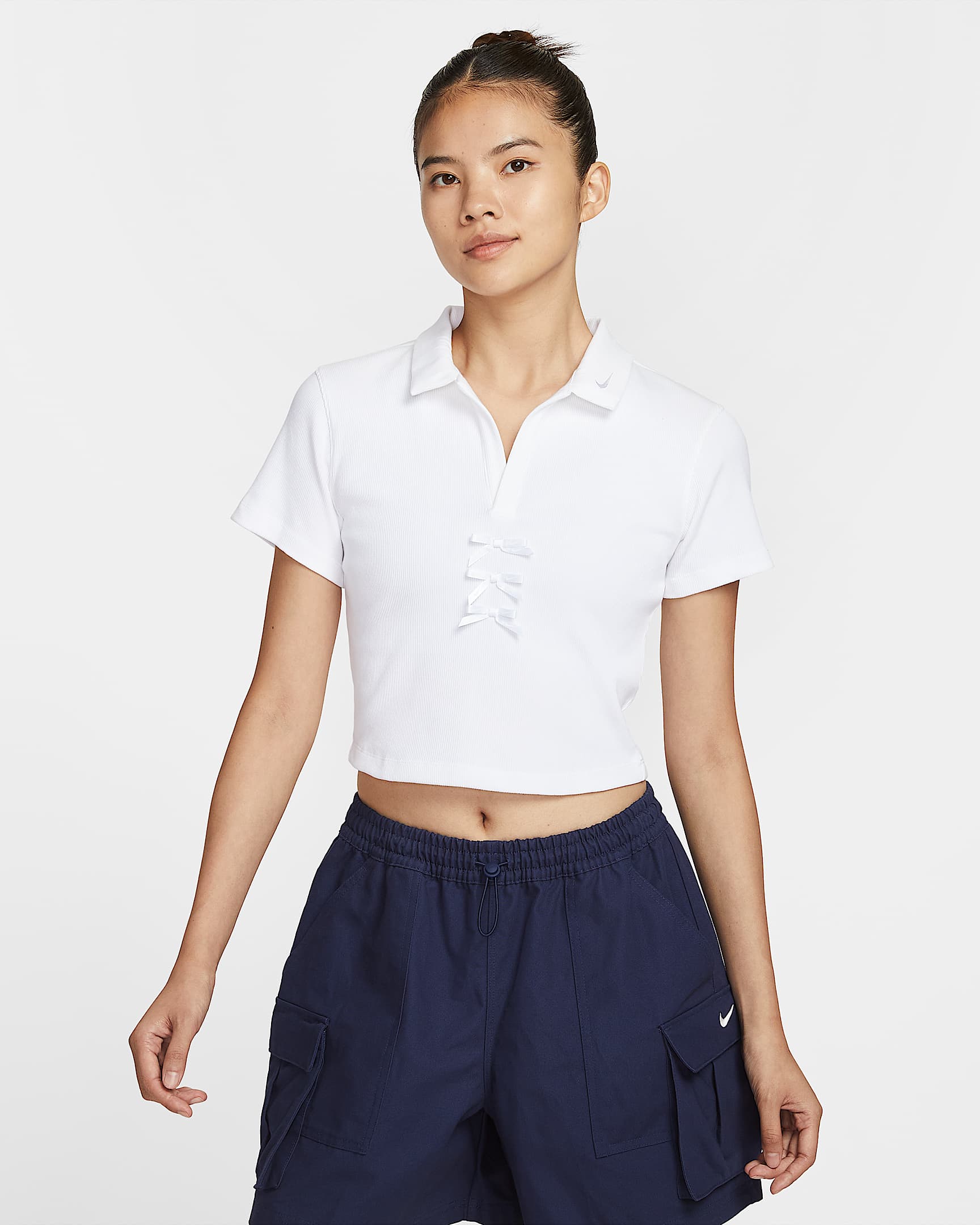 Nike Sportswear 女子短袖罗纹翻领T恤 - 白色