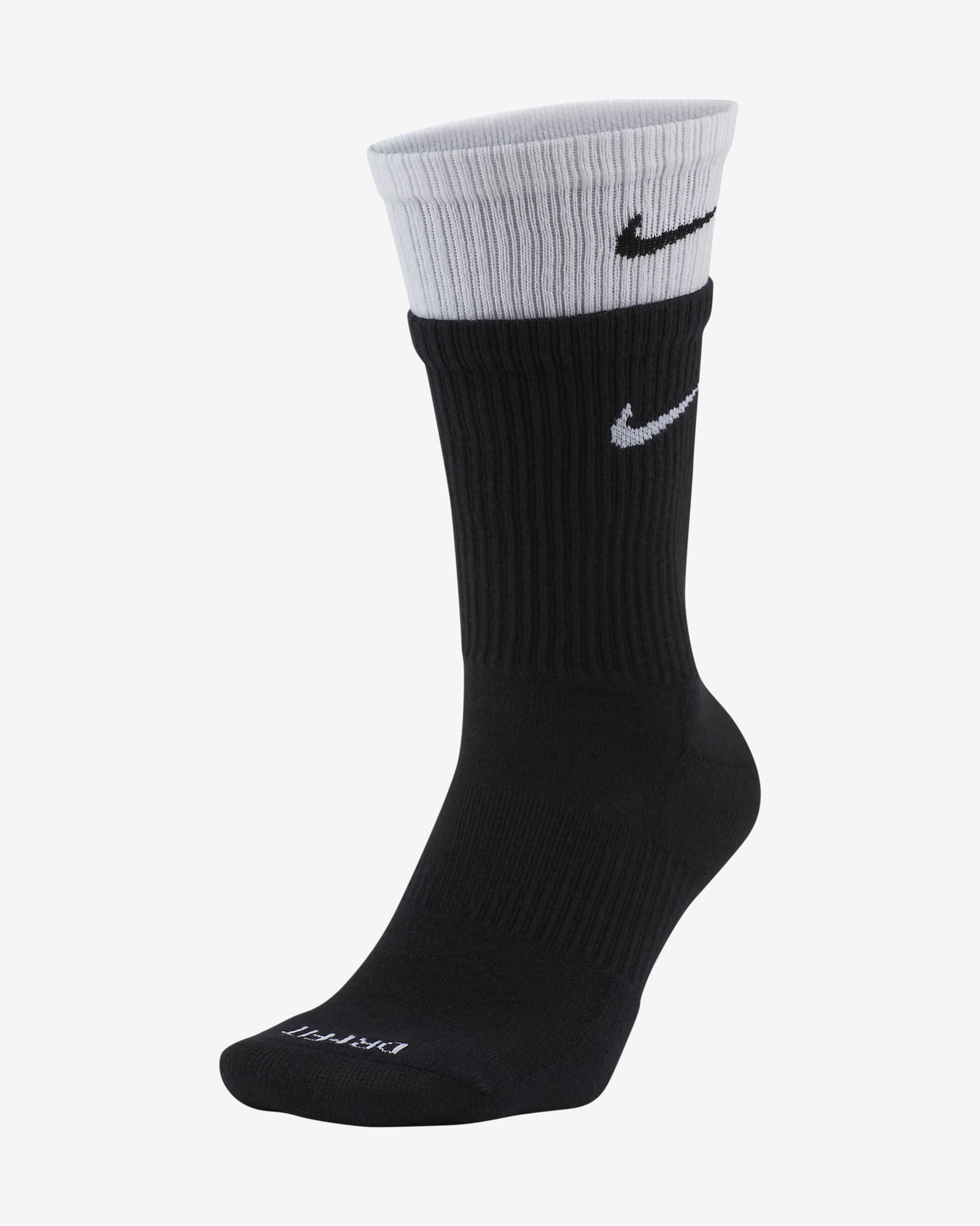 Nike Everyday Plus 舒适速干中筒训练袜(1 双) - 黑/白色/黑