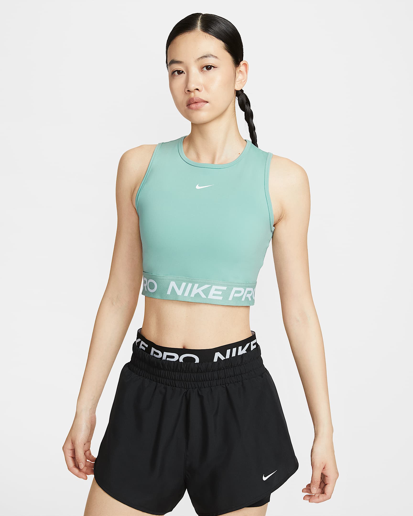 Nike Pro Dri-FIT 女子透气速干训练短款紧身背心 - 大炮灰/白色