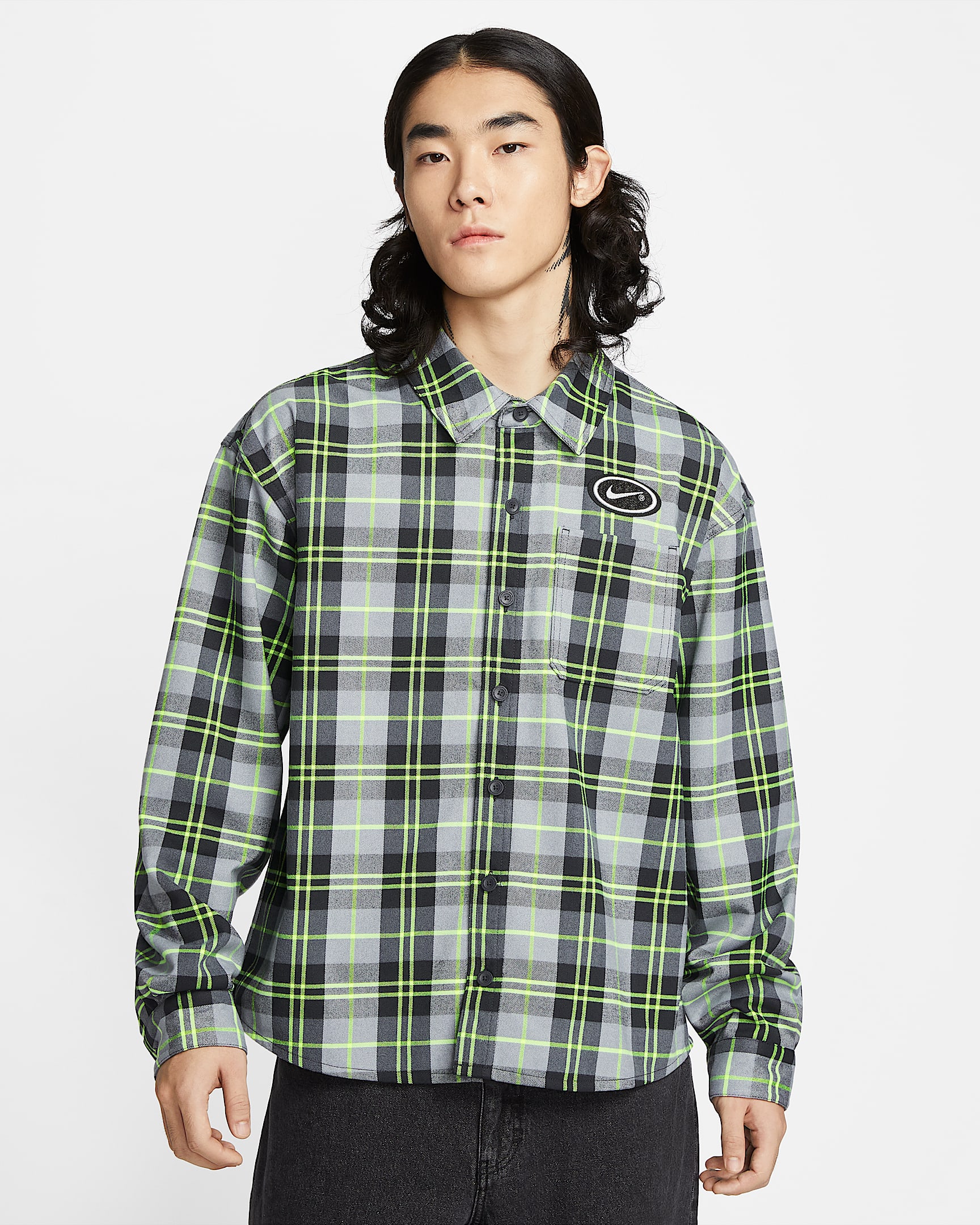 Nike SB x Eric Koston 男子滑板法兰绒上衣 - 暗烟灰/荧光黄