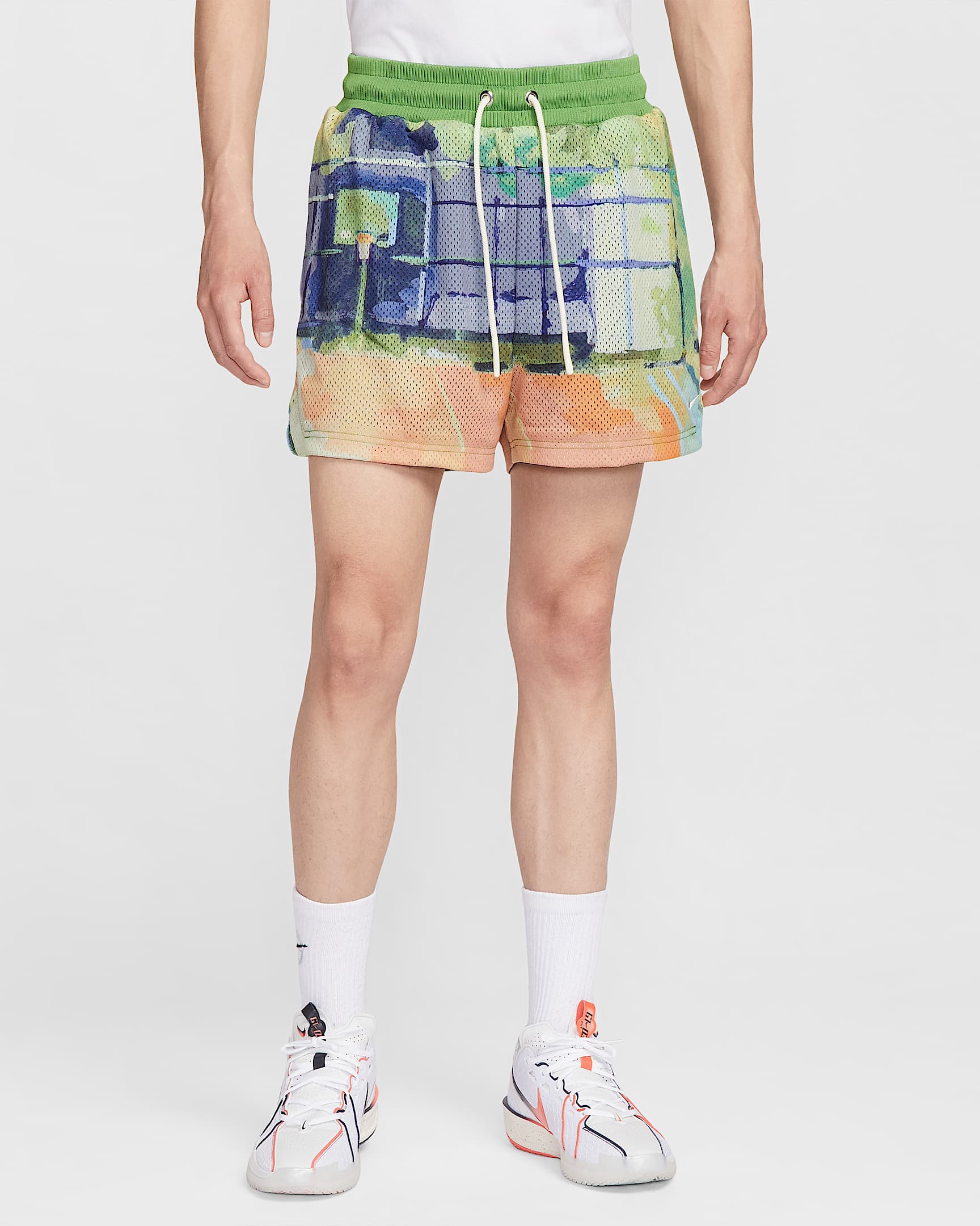 Nike Dri-FIT 男子速干网眼布篮球短裤 - 孔雀绿/淡象牙白
