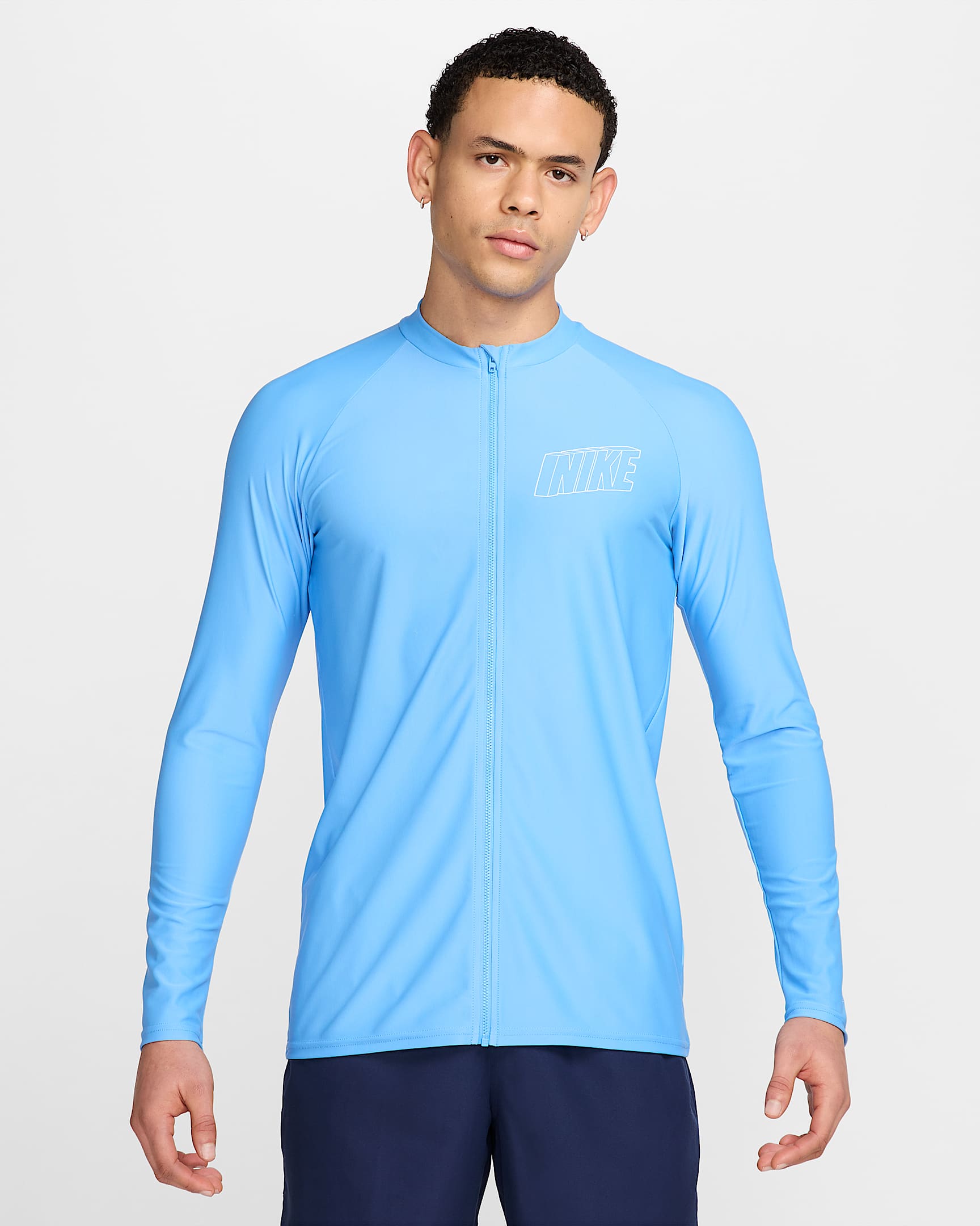 Nike Swim 3-D 男子全长拉链开襟防晒长袖上衣 - 大学蓝/白色