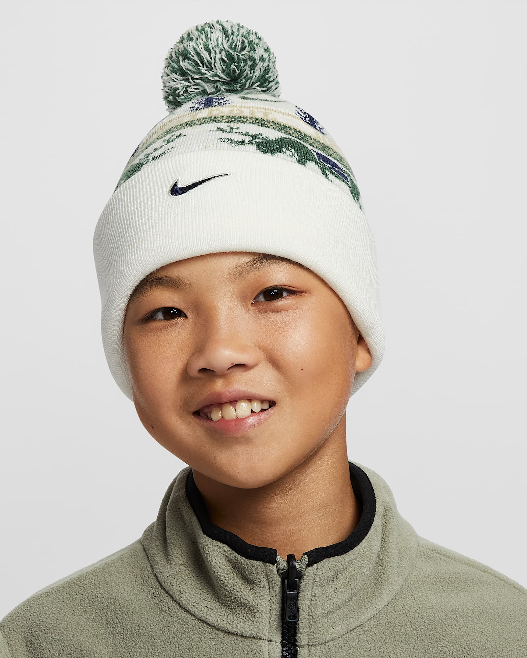 Nike Peak 大童针织帽 - 帆白/冷杉绿/沙漠卡其