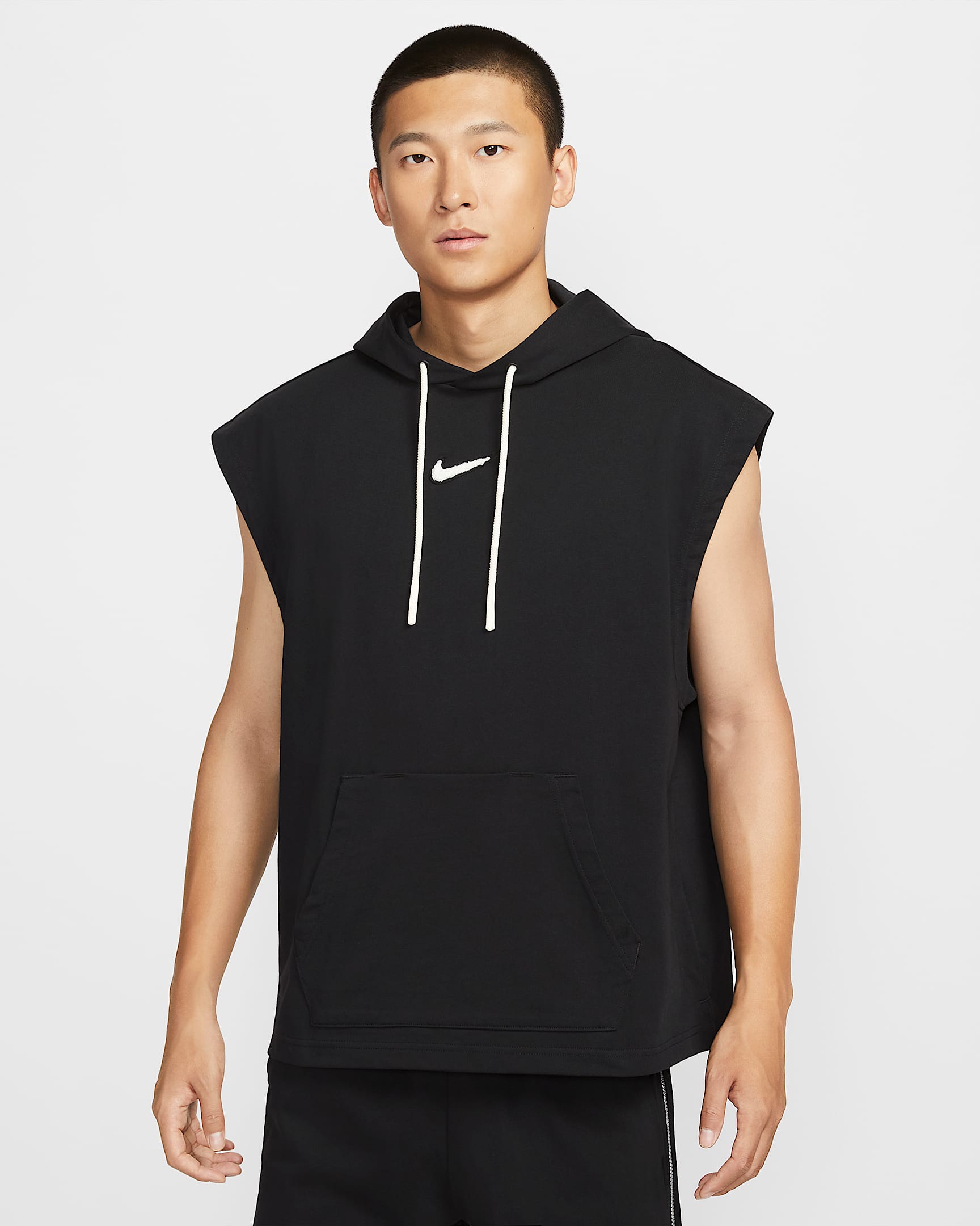 Nike Dri-FIT 男子速干无袖篮球连帽衫 - 黑/淡象牙白
