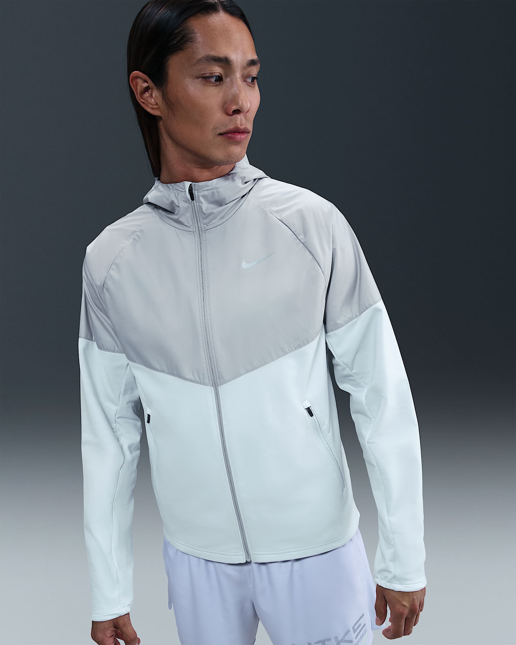 Nike Miler Repel 男子冬季款拒水加绒拼接跑步夹克 - 白金色/浅烟灰/荧光黄
