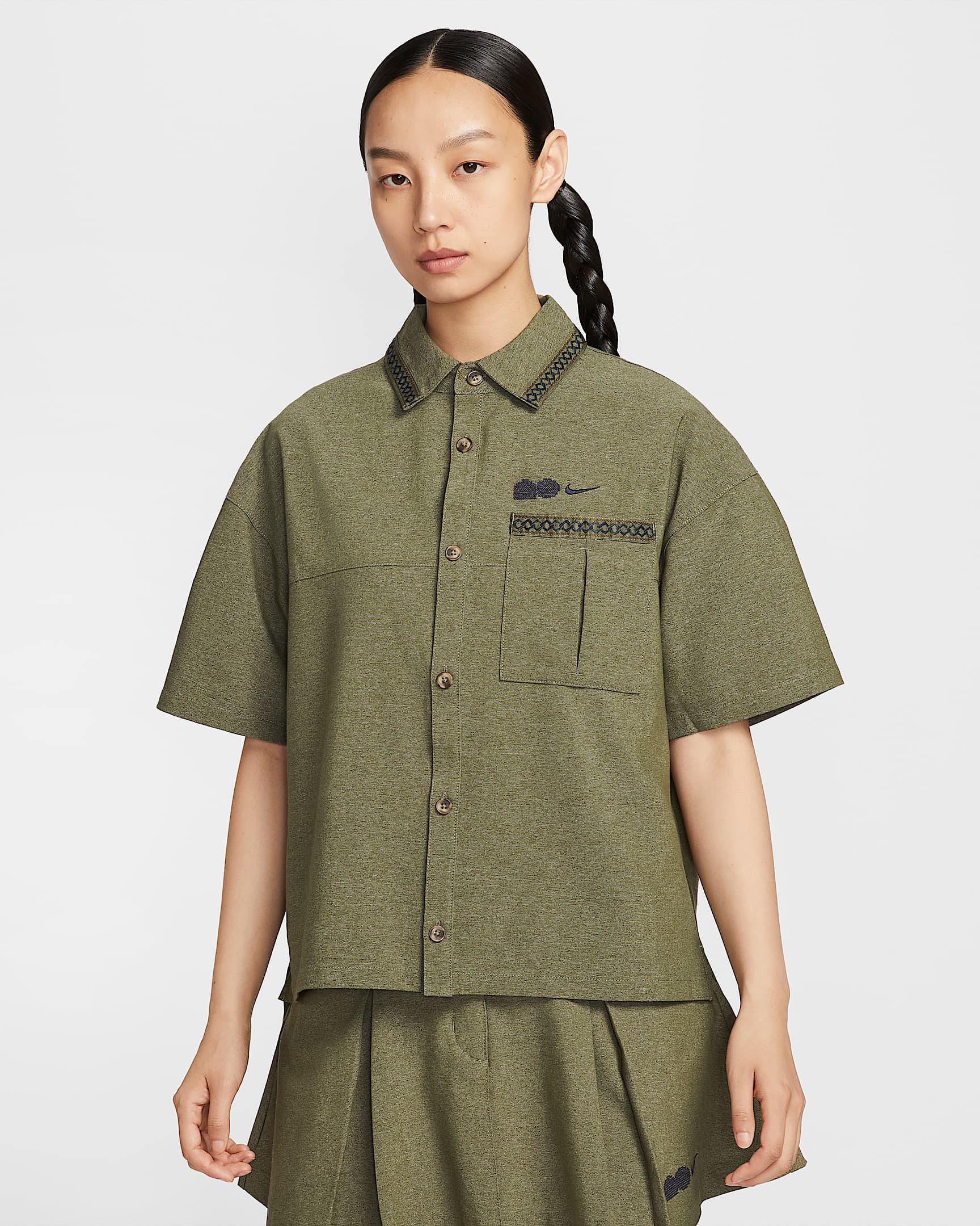 Naomi Osaka 大坂直美系列女子 Oversize 风短袖上衣 - 中橄榄绿/黑蓝