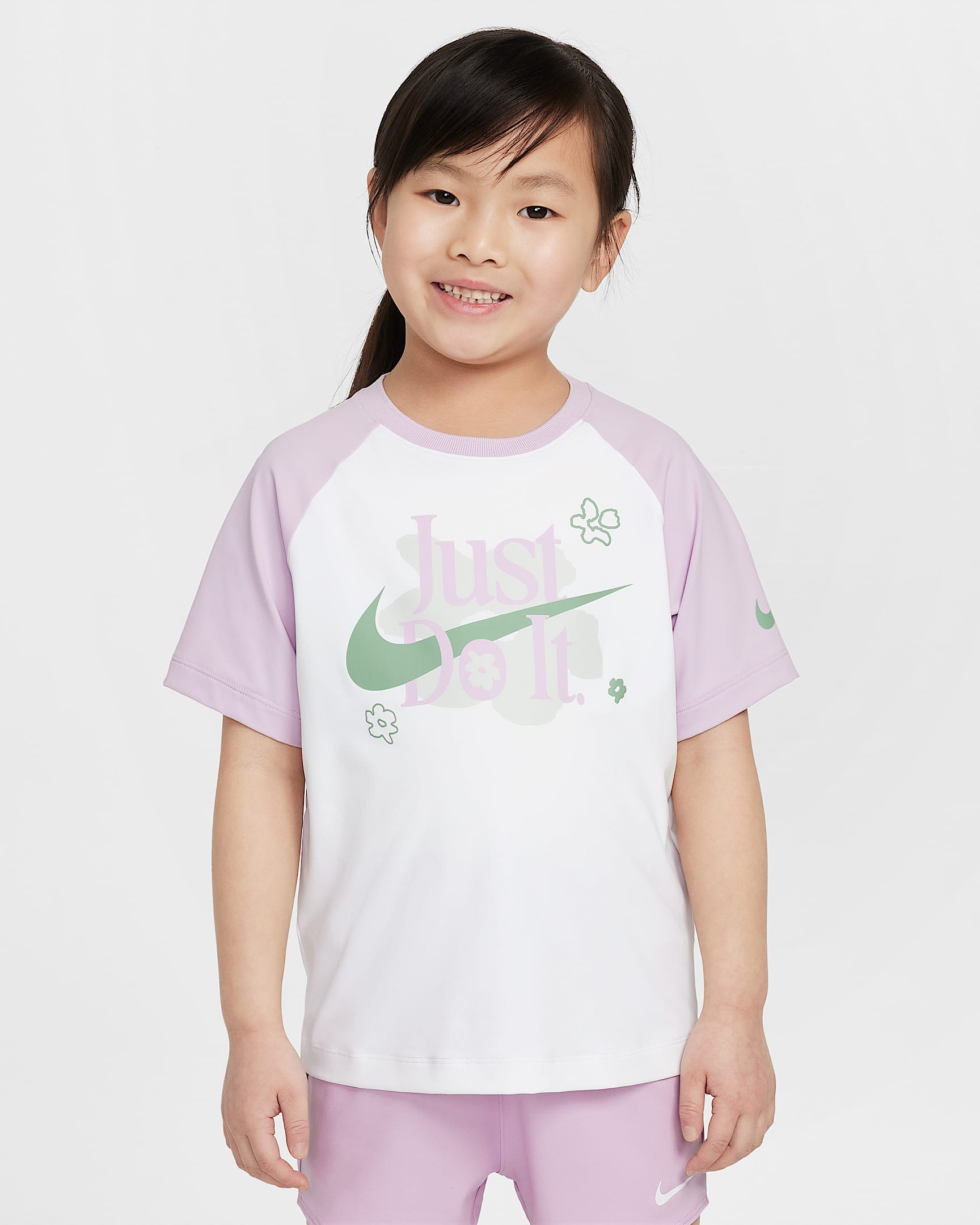 Nike Wildflower 幼童凉感防晒插肩袖T恤 - 粉紫