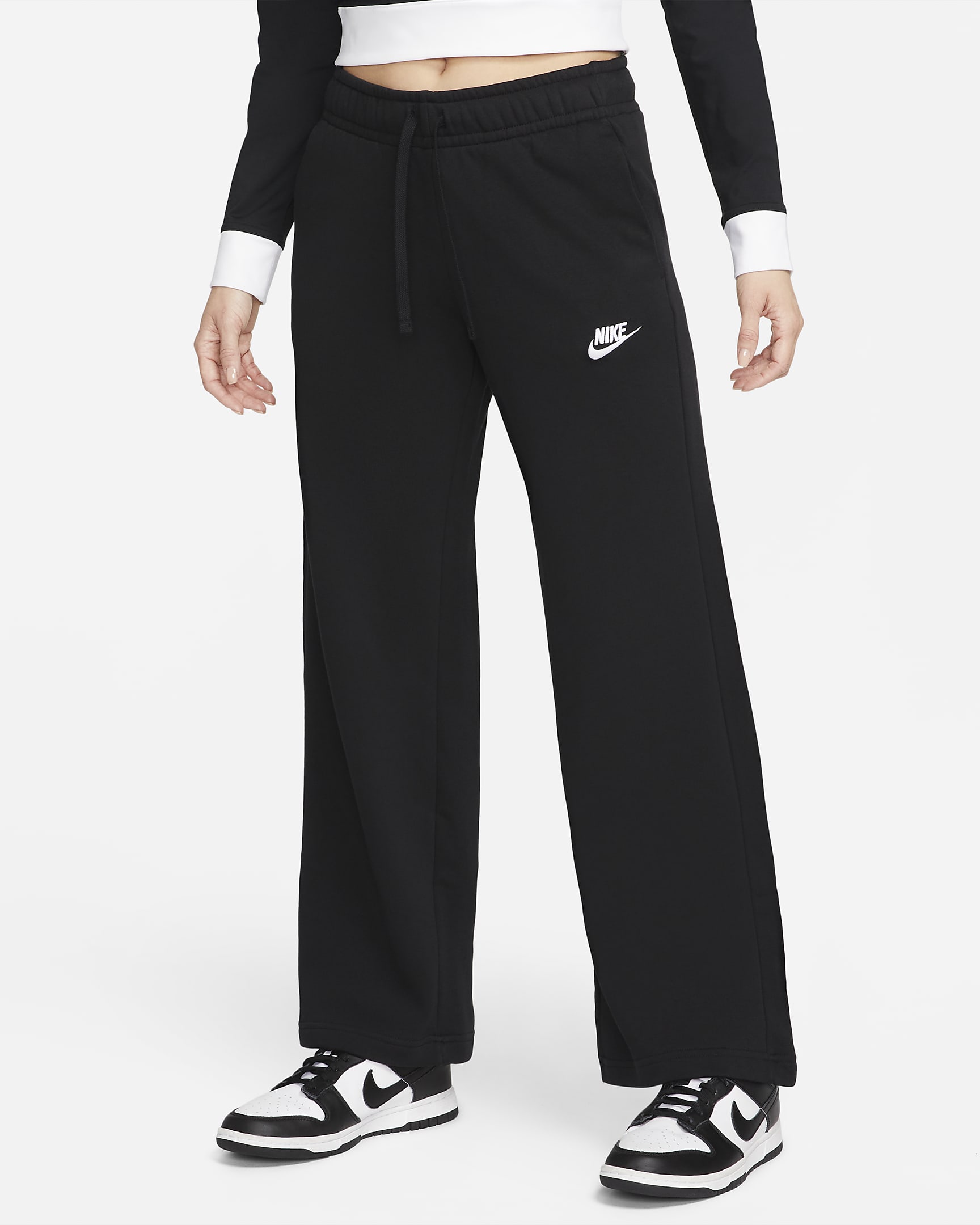 Nike Sportswear Club Fleece 女子中腰阔腿薄绒运动裤 - 黑/白色