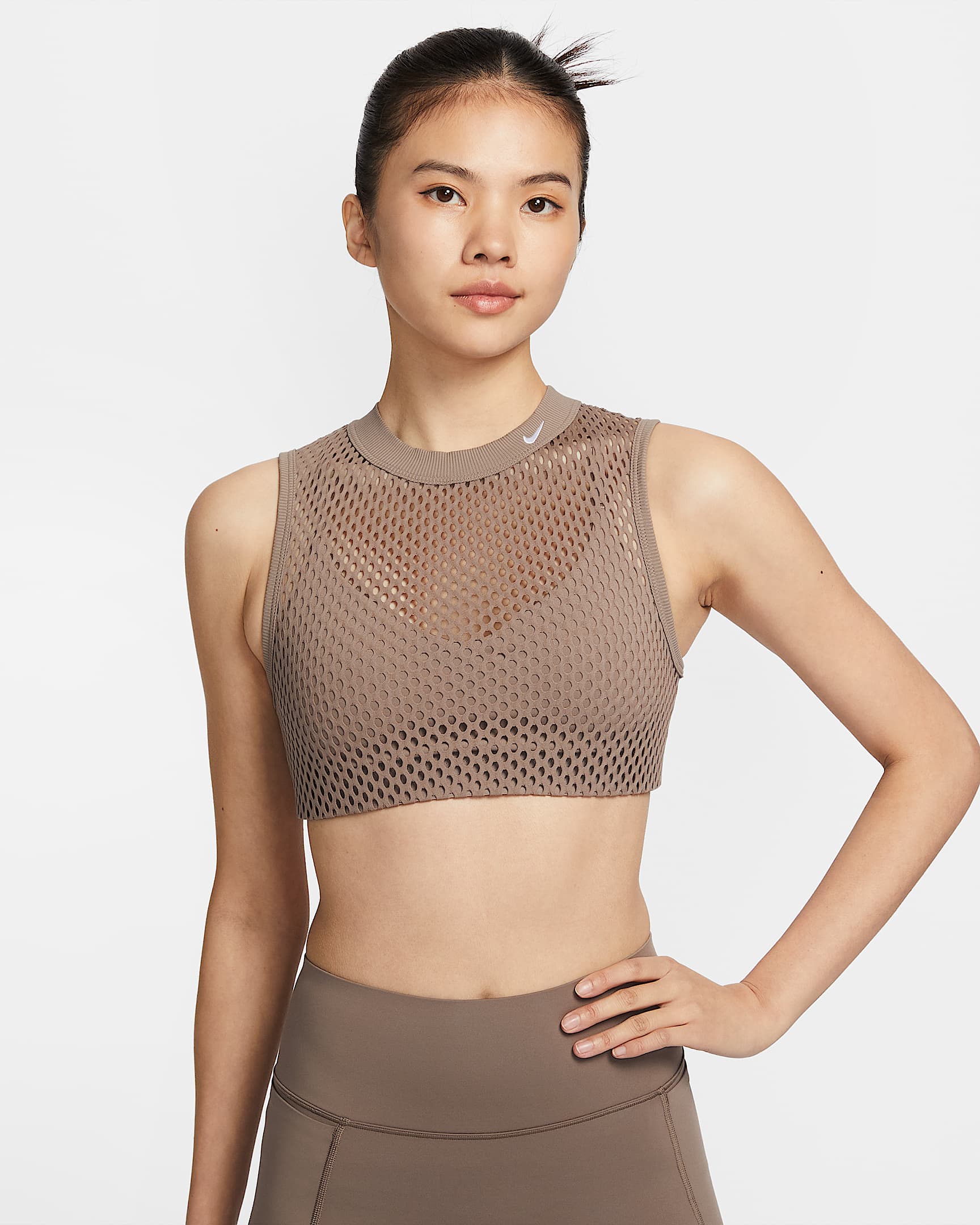 Nike Indy Net 女子低强度支撑衬垫速干运动内衣式背心 - 貂棕/白色