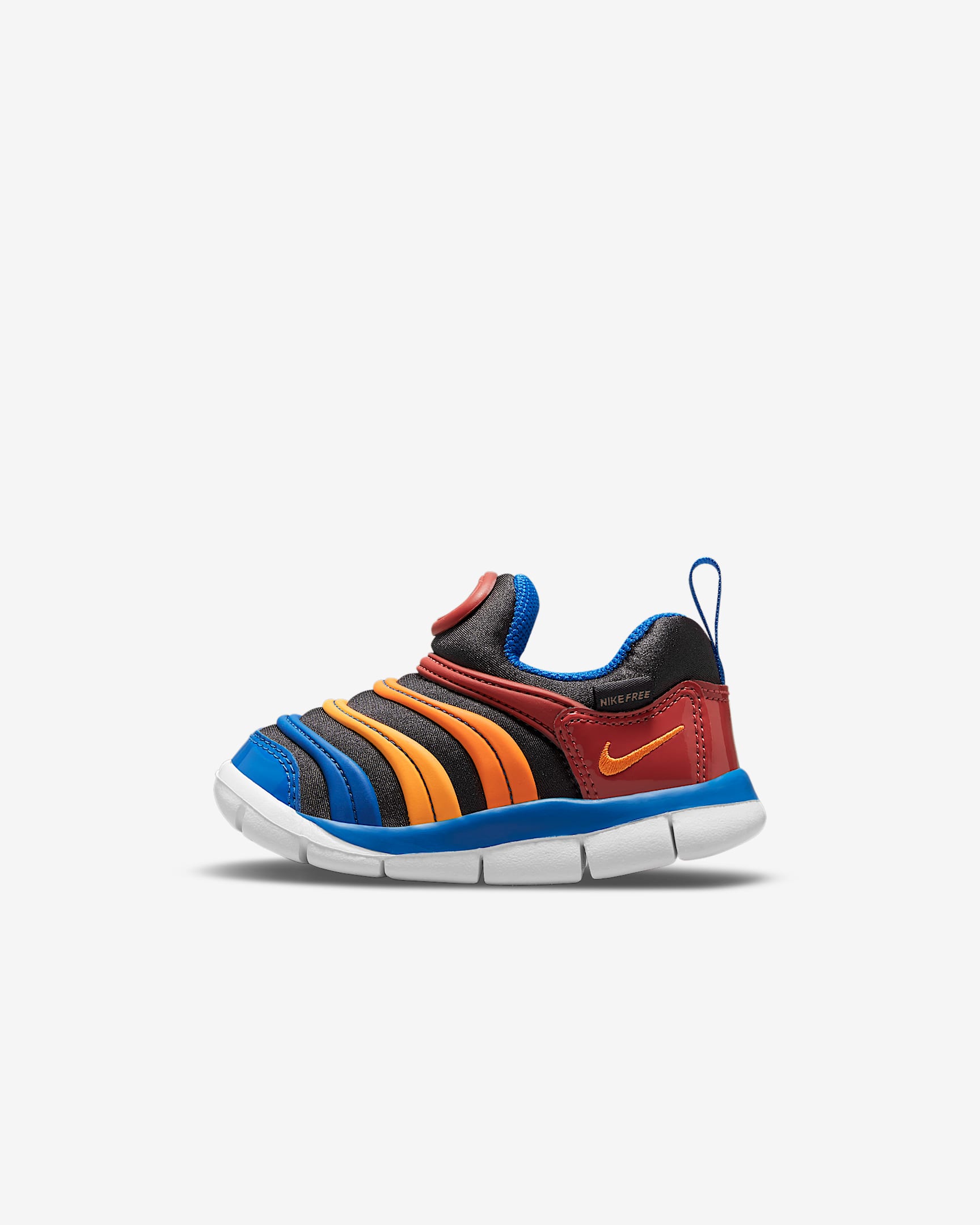 Nike Dynamo Free 耐克毛毛虫婴童一脚蹬易穿脱运动鞋 - 中灰/峡谷锈橙/游戏宝蓝/金桔黄