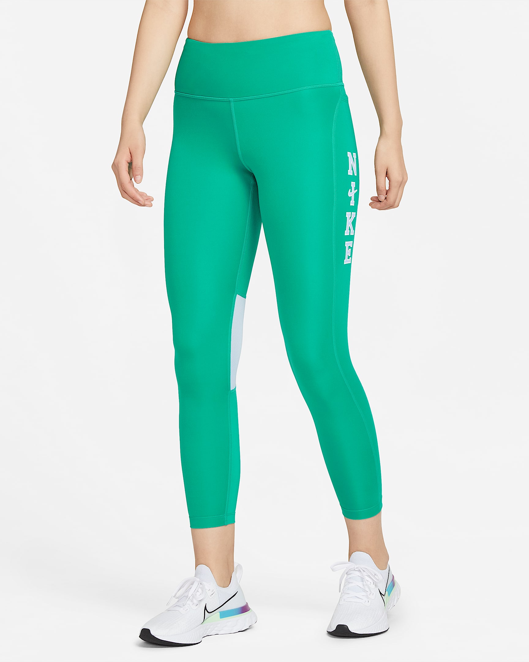 Nike Epic Fast 女子速干中腰九分紧身裤 - 海神绿/浅宝石蓝/白色