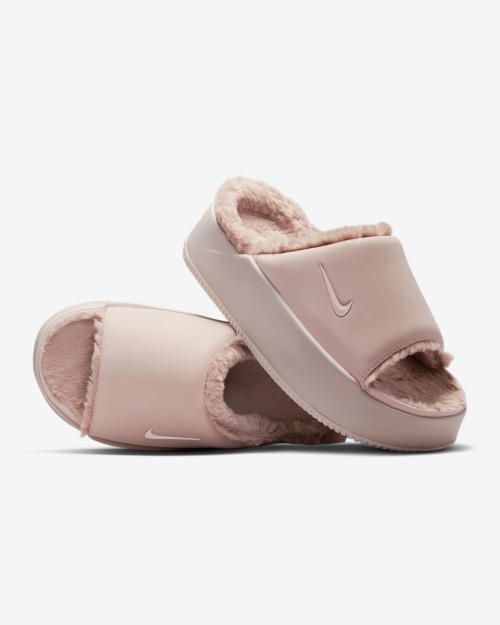 Nike Calm Elevation Fur 女子拖鞋 - 砂岩灰粉/麦芽黄/砂岩灰粉
