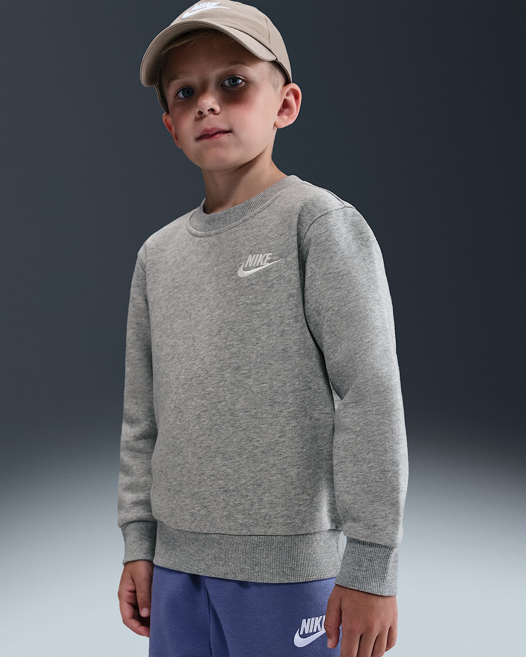 Nike Sportswear Mini Me 幼童校园风加绒圆领上衣 - 调色暗灰