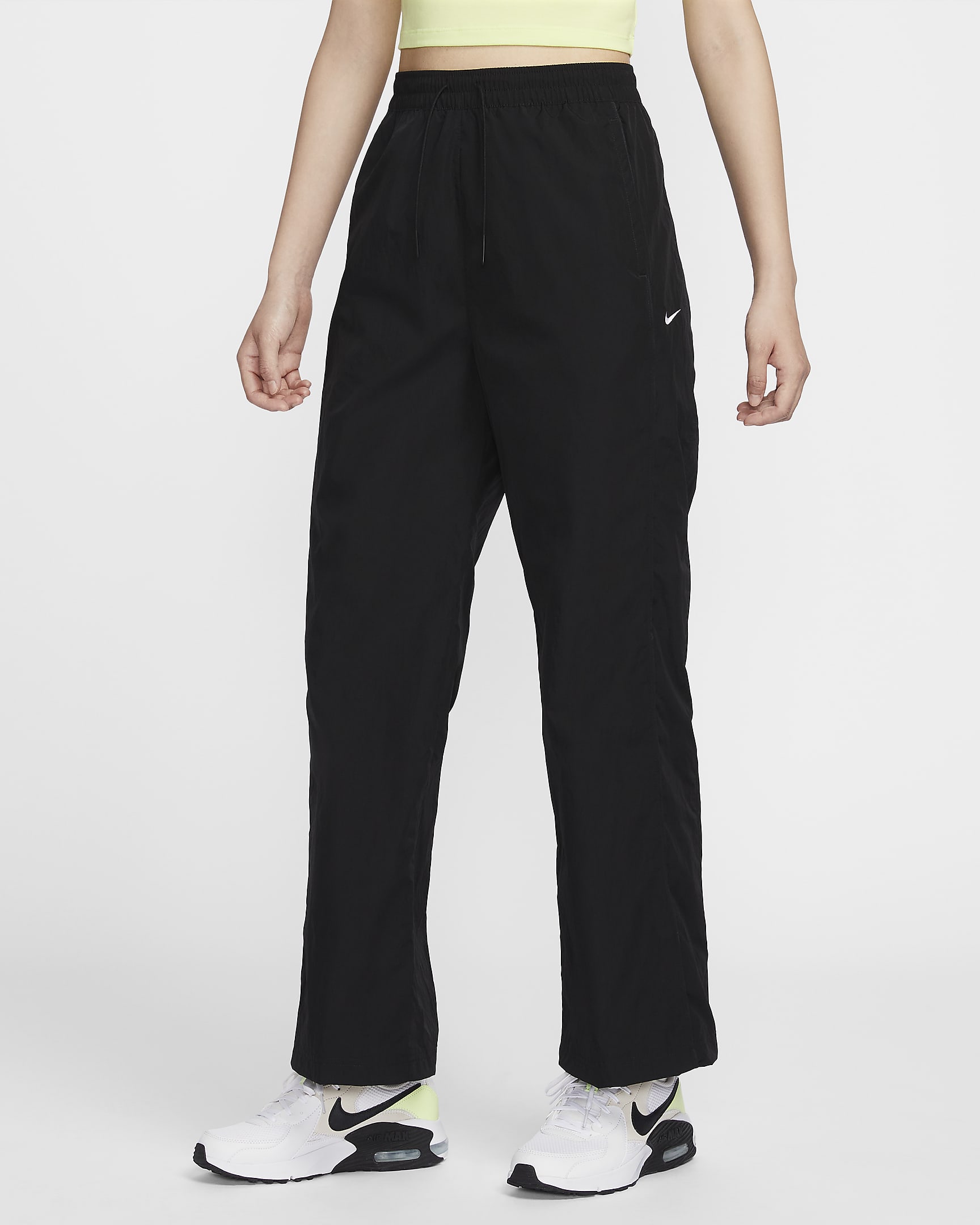 Nike Windrunner 风行者系列郑钦文同款女子防晒高腰梭织直筒长裤 - 黑/白色