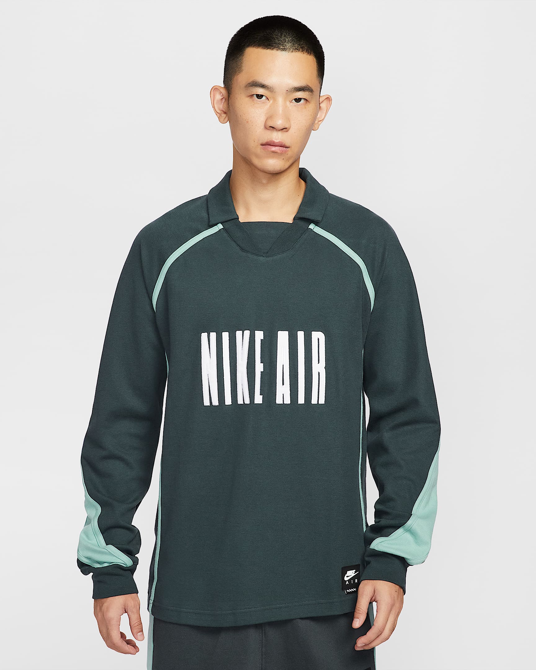 Nike Air 男子长袖足球上衣 - 海藻绿/大炮灰/白色