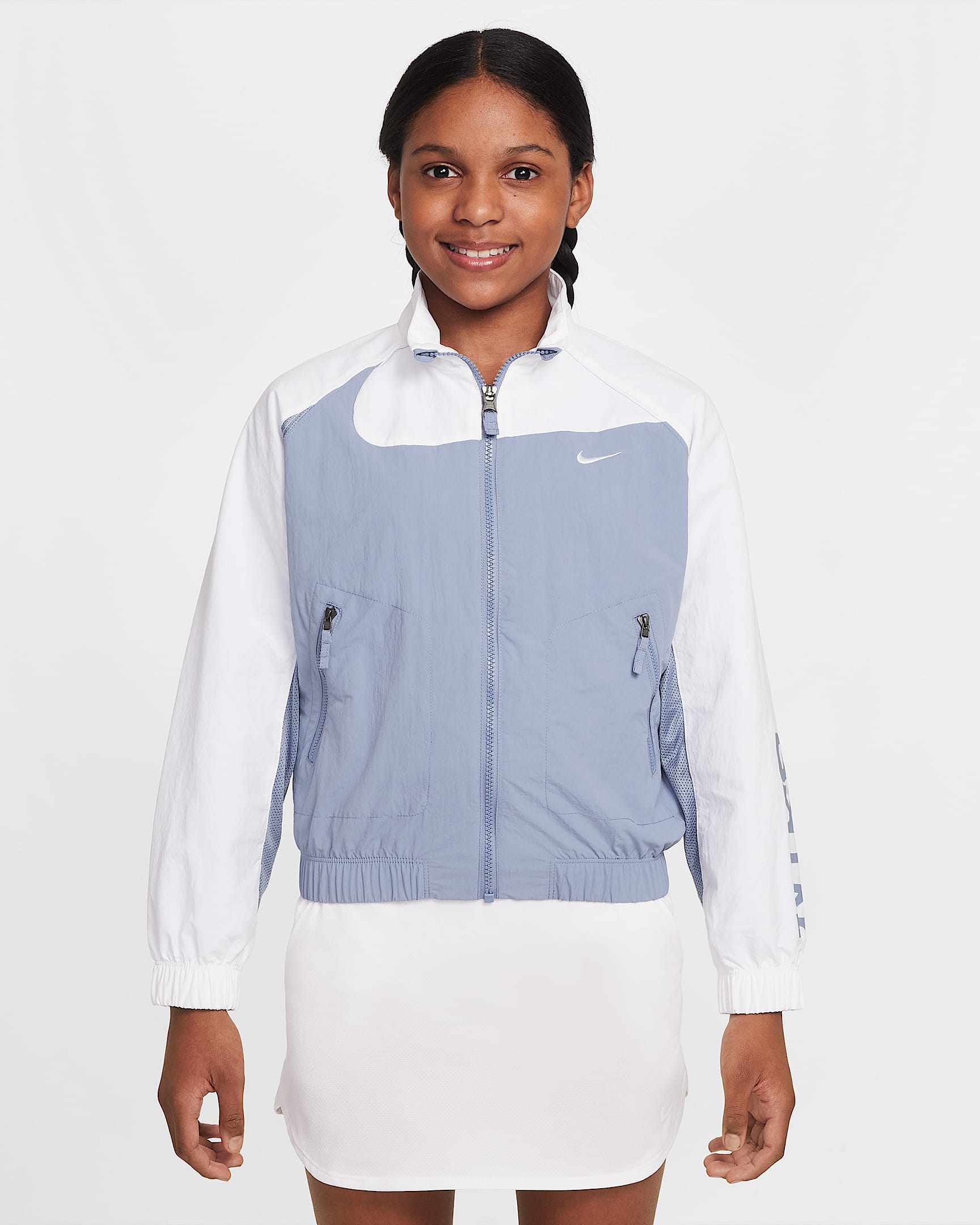 Nike Sportswear 大童梭织全长拉链开襟夹克 - 灰石板蓝