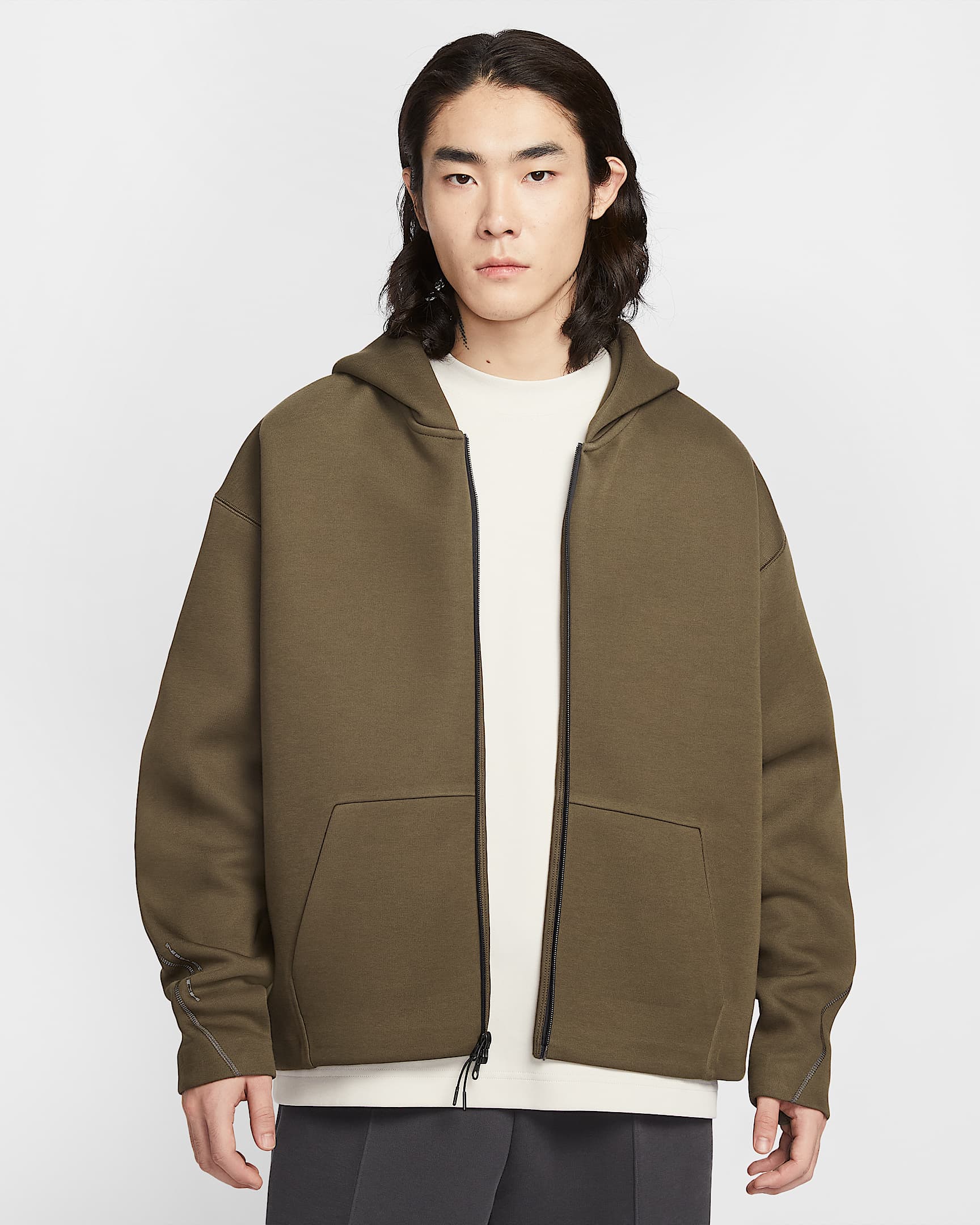 Nike Tech 男子针织全长拉链开襟连帽衫 - 暗褐/黑