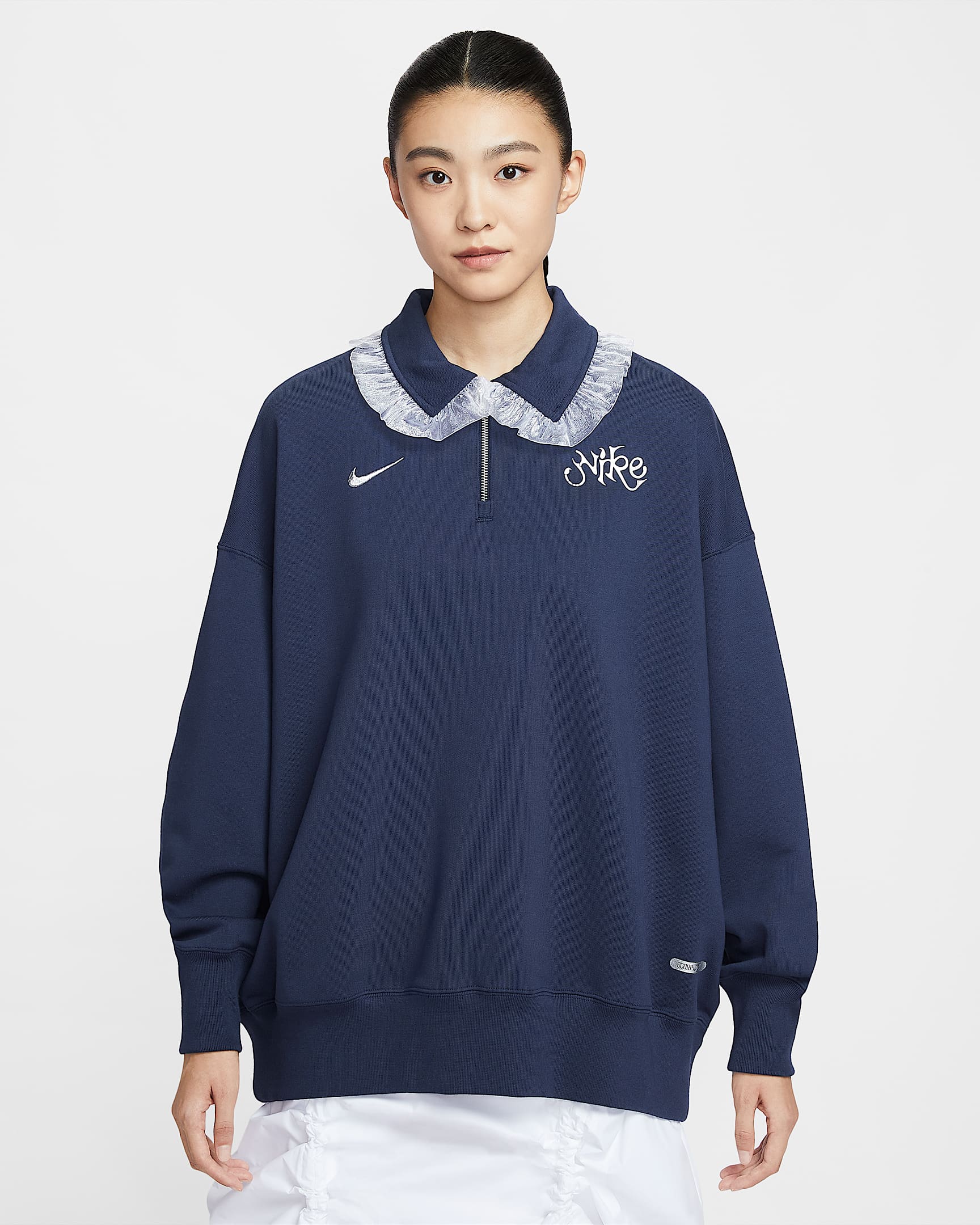 Nike Sportswear 女子 Oversize 风针织翻领衫 - 深藏青