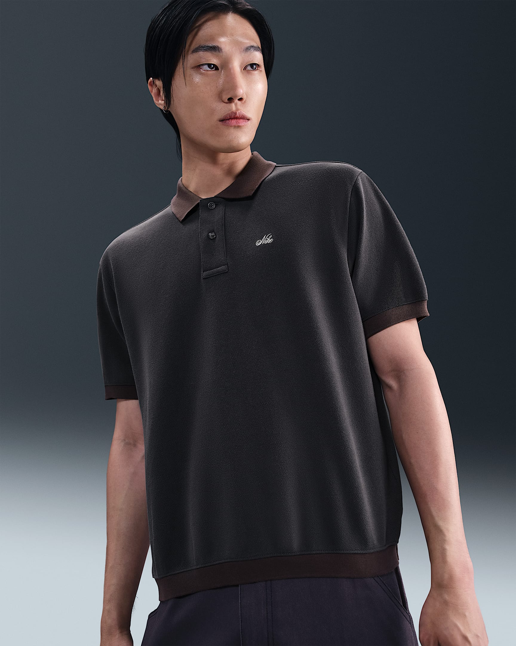 Nike Life 男子厚实翻领T恤 - 煤黑/巴洛克棕/浅卡其