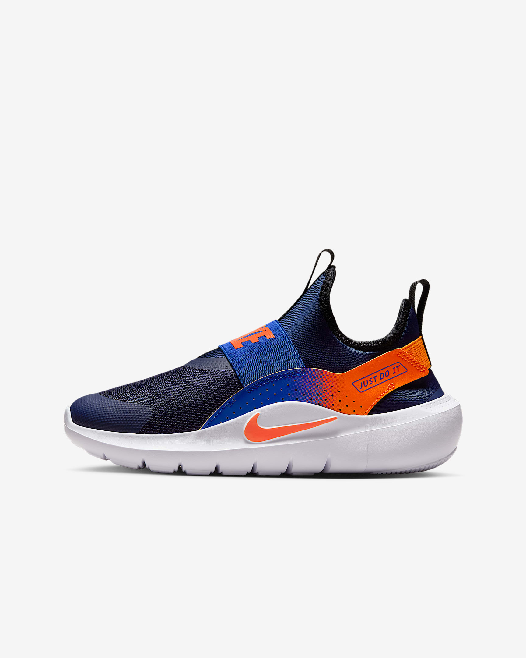 Nike Flex Runner 4 大童一脚蹬跑步鞋 - 深藏青/游戏宝蓝/黑/荷兰橙