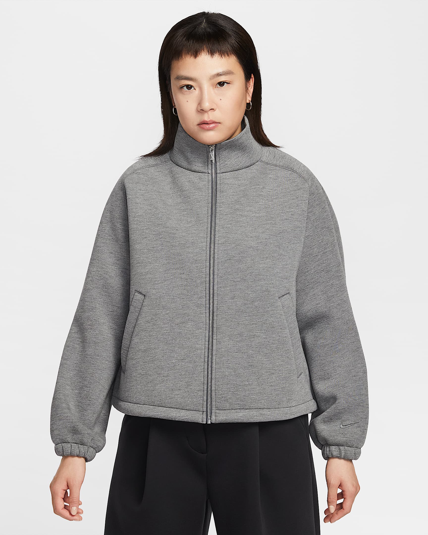 Nike Sportswear 女子 Oversize 风针织运动夹克 - 调色炭黑/铁灰