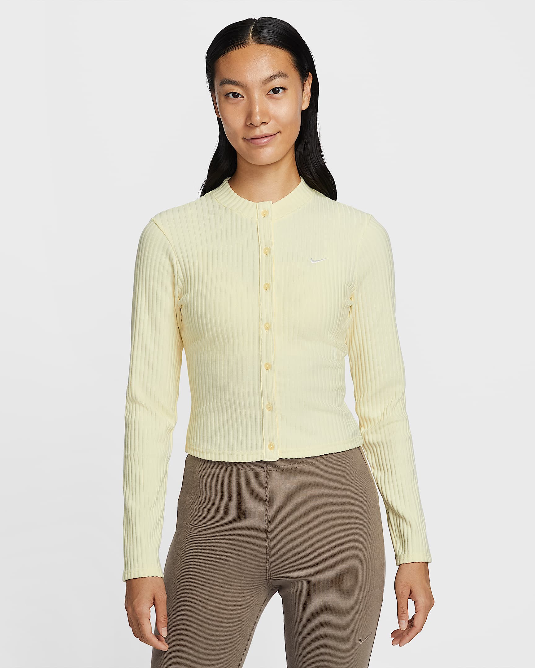 Nike Sportswear Chill Knit 女子修身宽罗纹薄绒开衫 - 石膏色/帆白