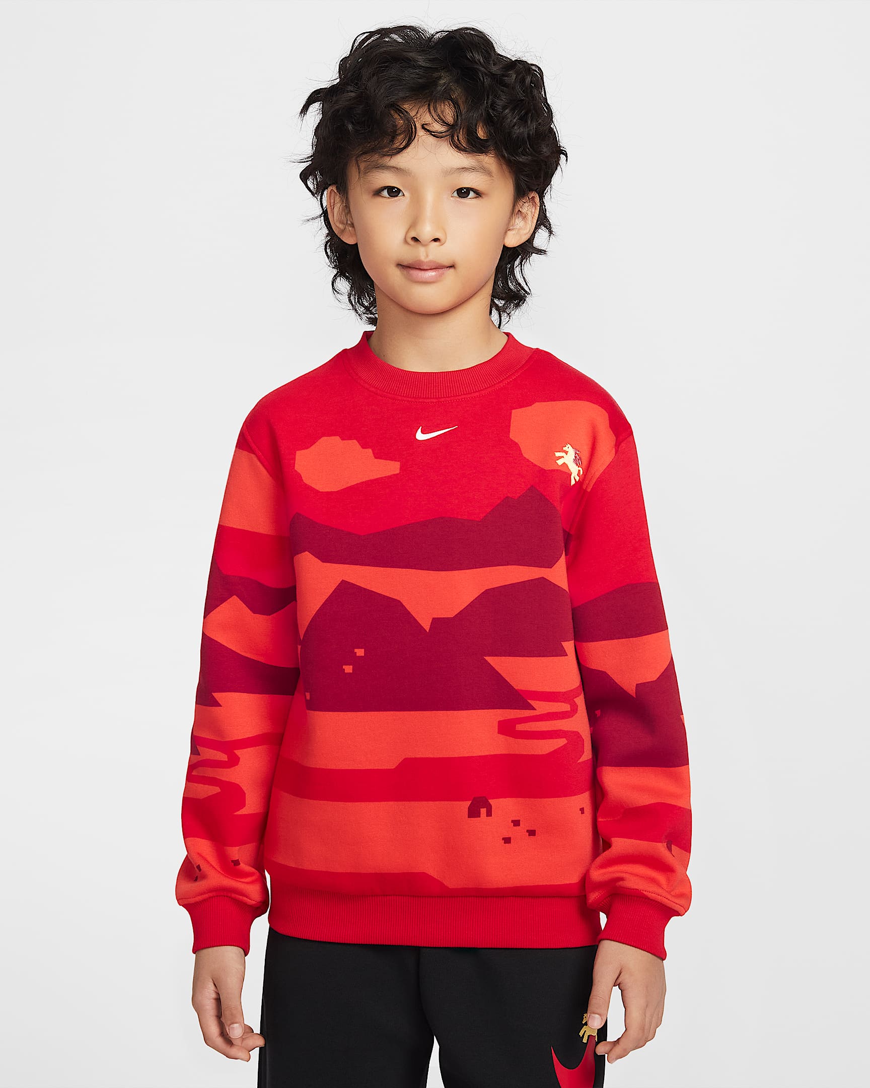 Nike Sportswear Club Fleece 马年限定脱缰系列新年款大童加绒圆领运动衫 - 大学红