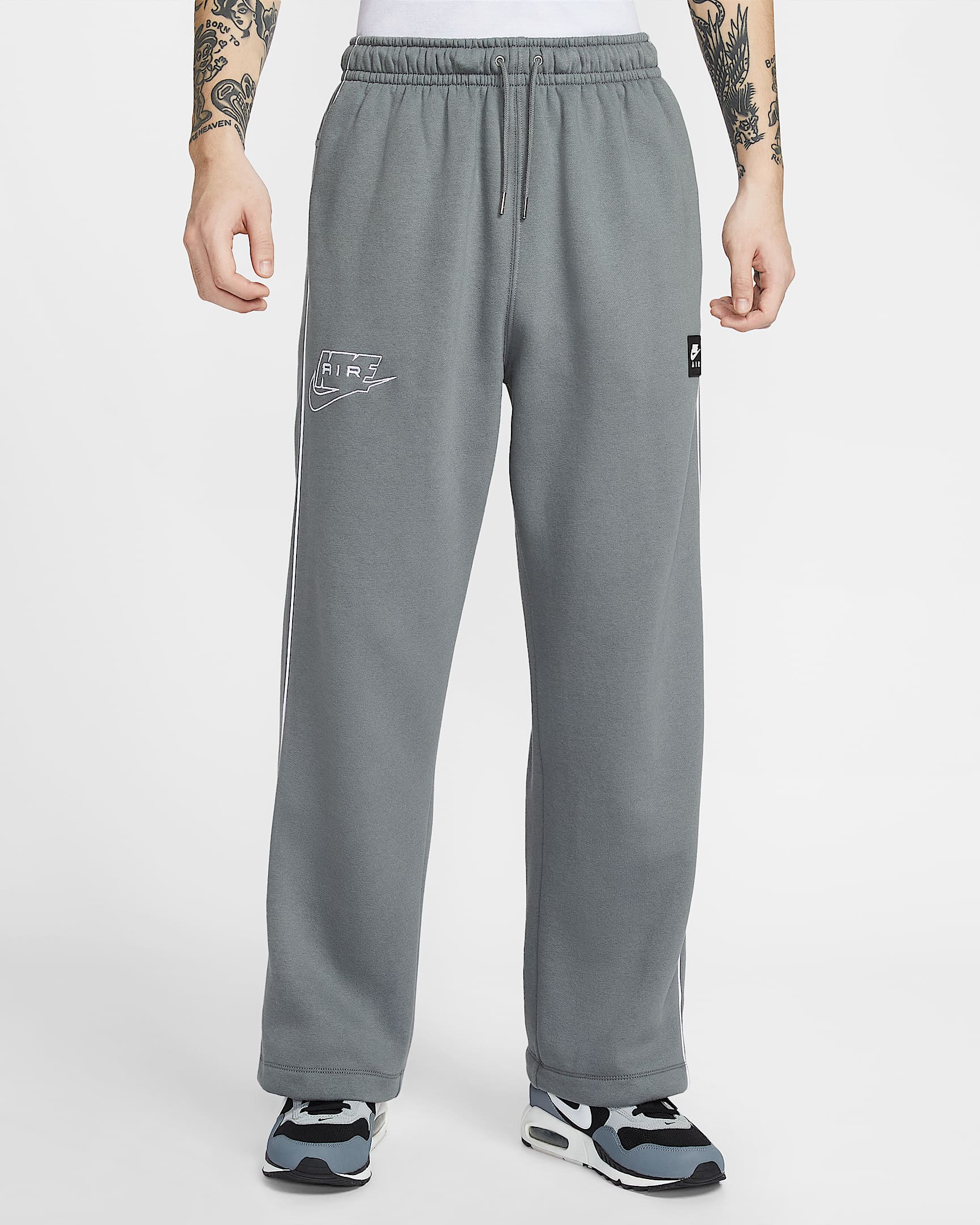 Nike Air 男子直筒加绒长裤 - 烟灰/白色/白色