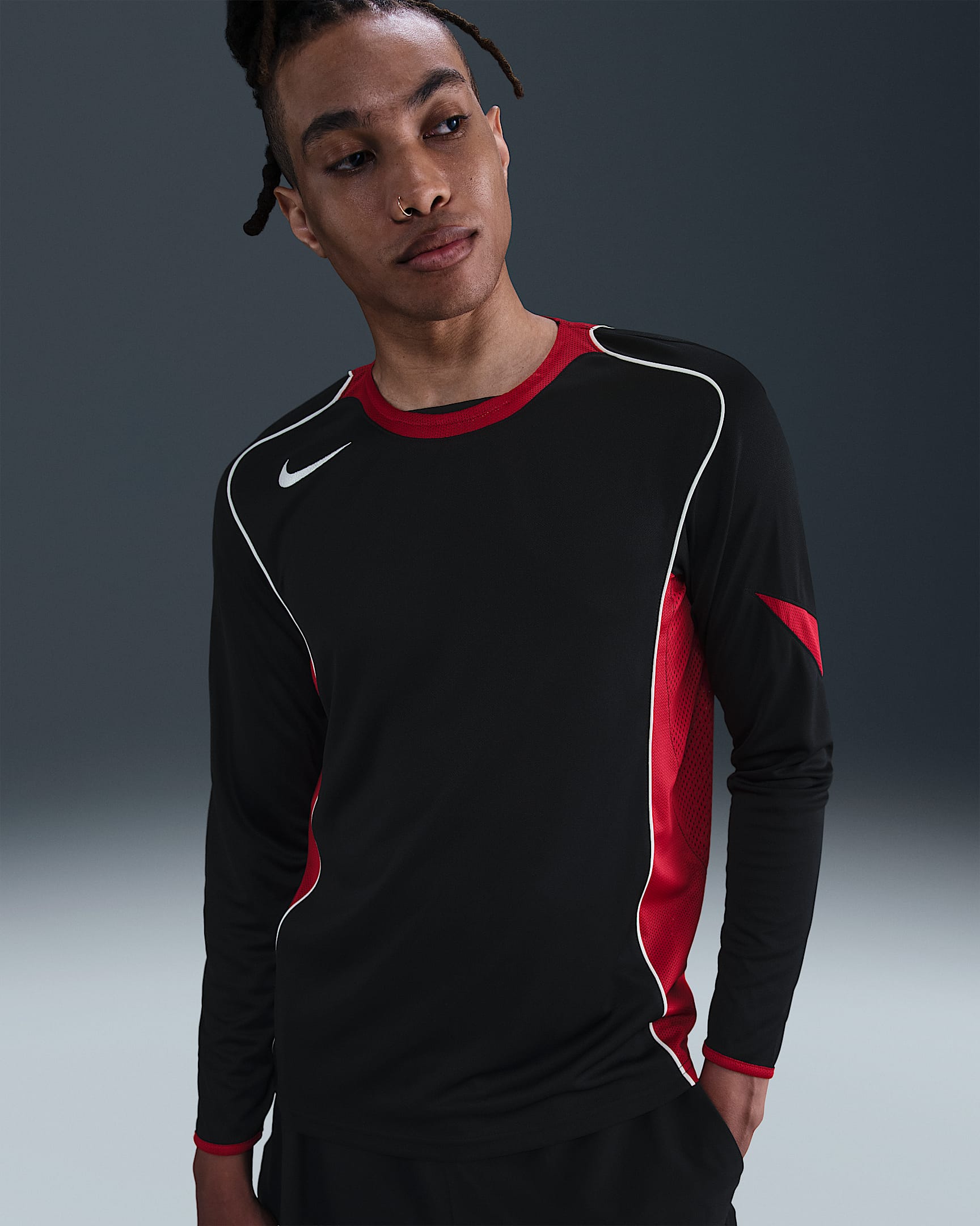 Nike Total 90 Dri-FIT 男子速干长袖足球上衣 - 黑/健身红/帆白/帆白