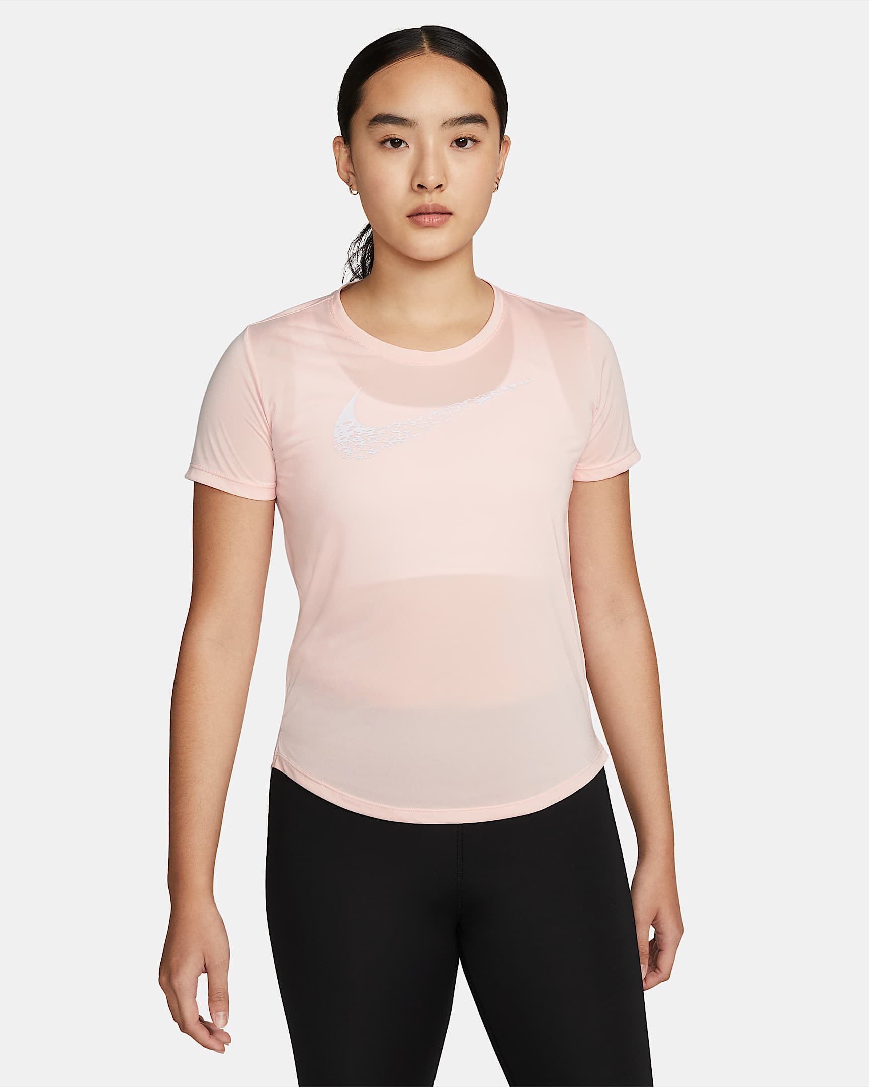 Nike Swoosh Run 女子速干短袖跑步上衣 - 大气浅粉/白色