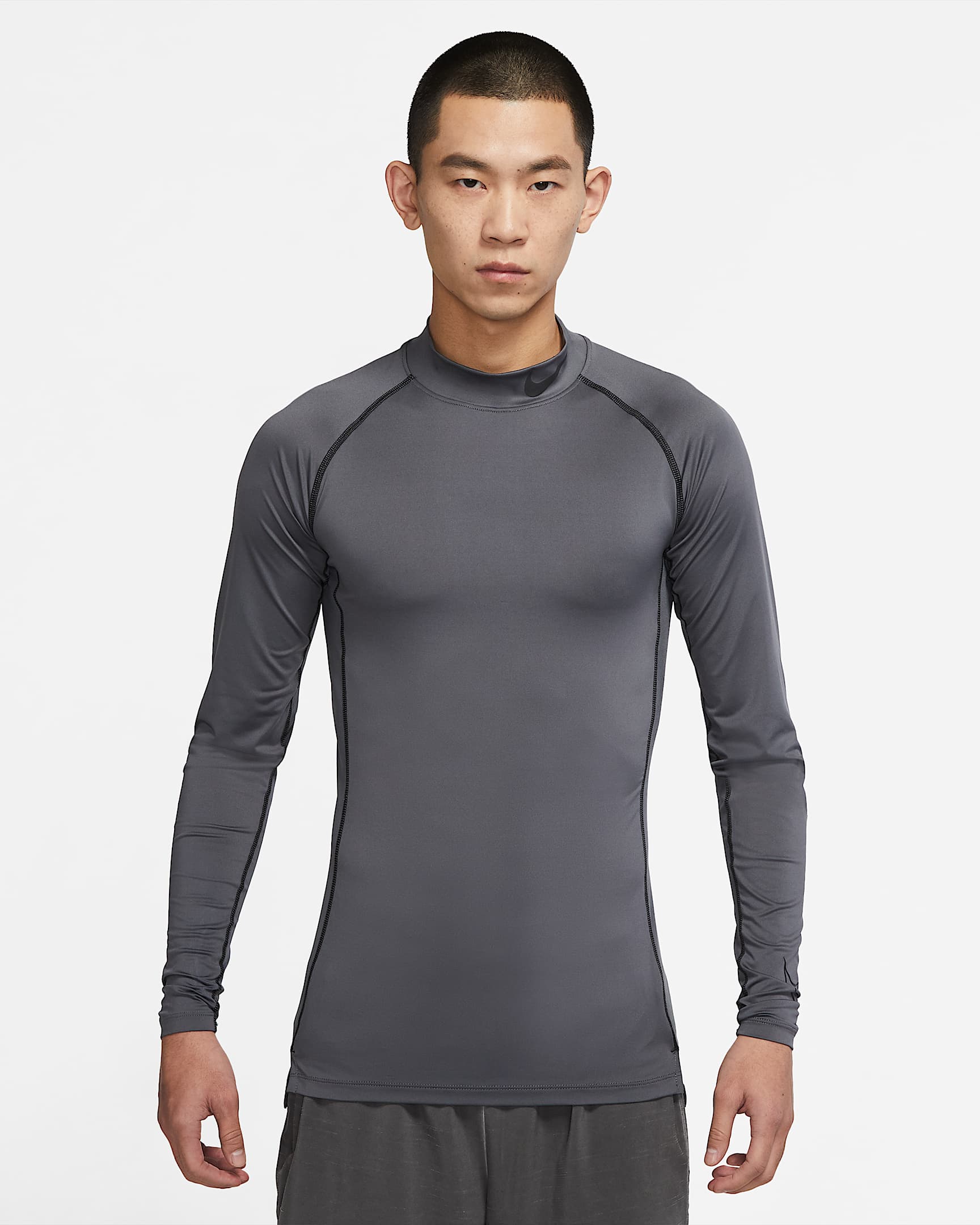 Nike Pro Dri-FIT 男子紧身长袖训练上衣 - 铁灰/黑/黑