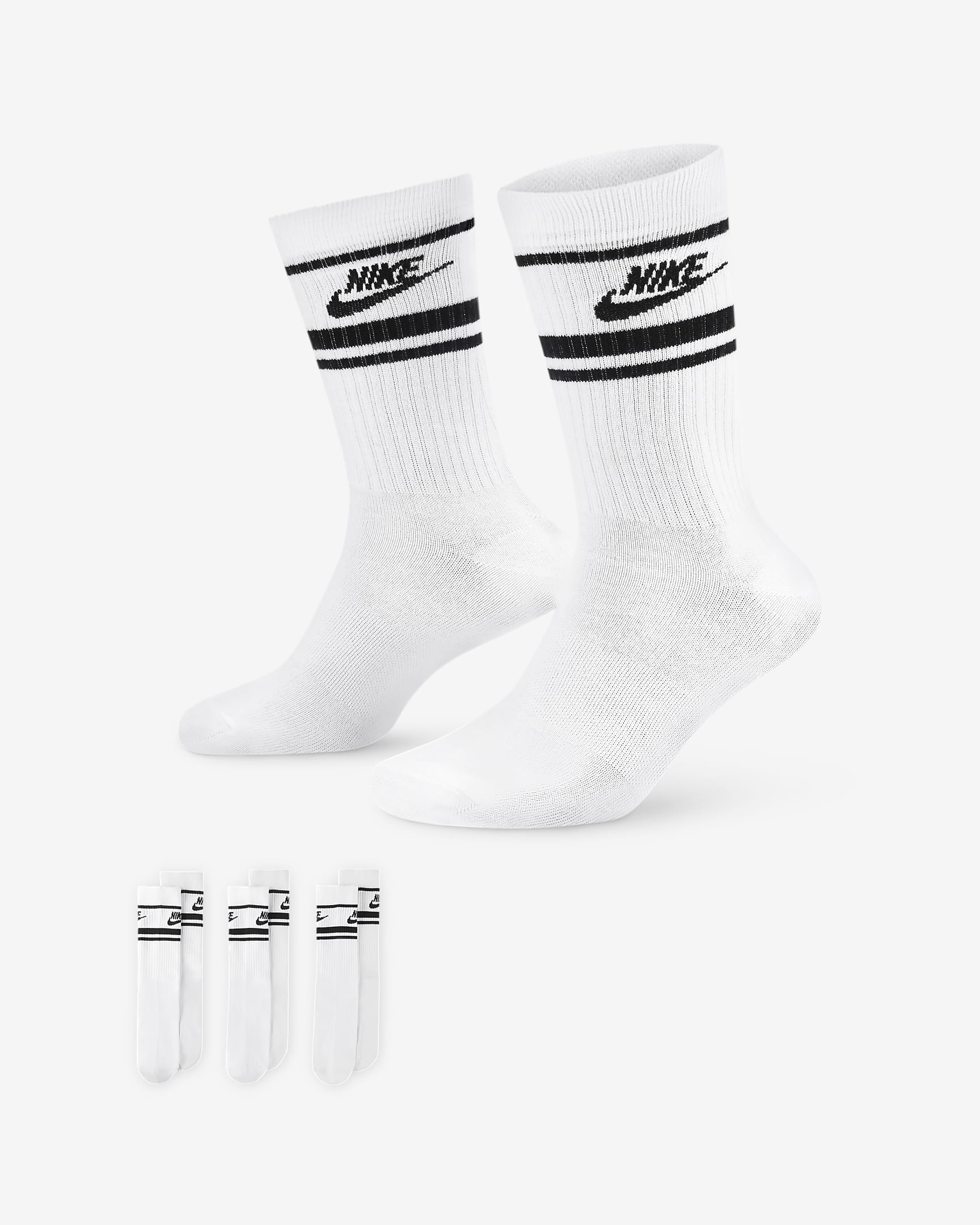Nike Sportswear Dri-FIT Everyday Essential 速干中筒运动袜(3 双) - 白色/黑/黑