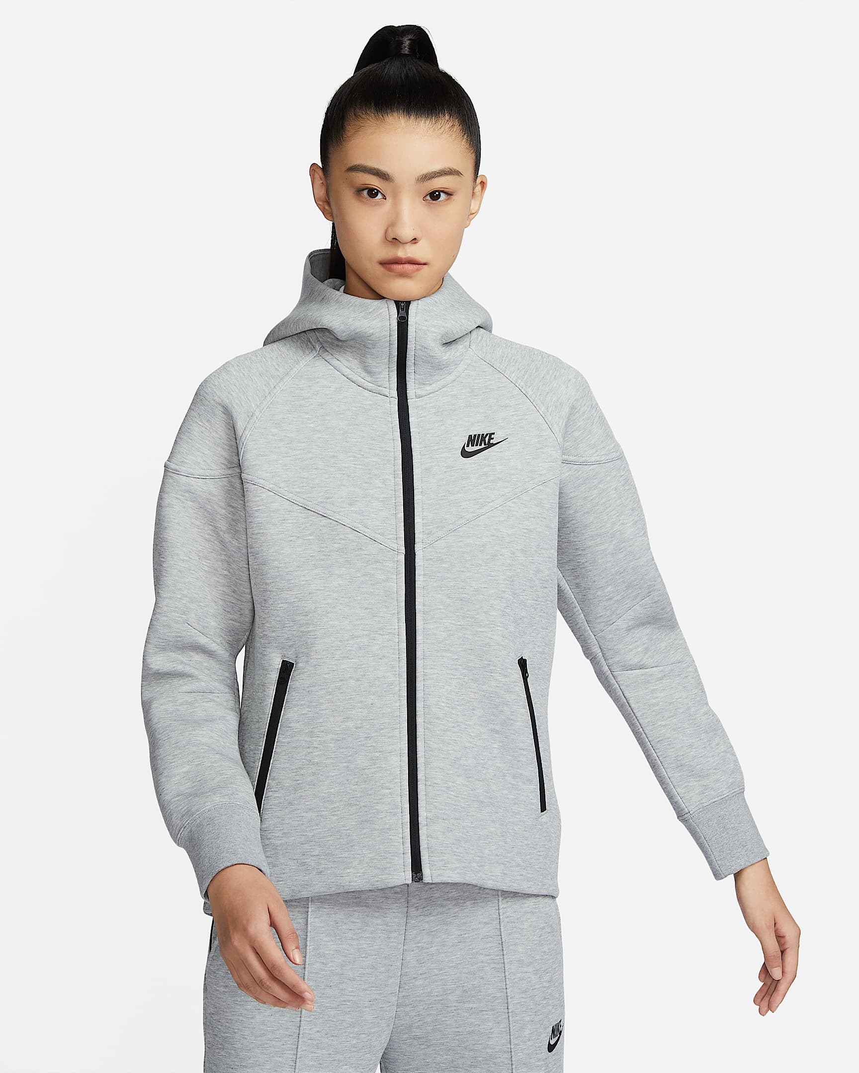 Nike Sportswear Tech Fleece Windrunner 女子全长拉链开襟连帽衫 - 调色暗灰/黑
