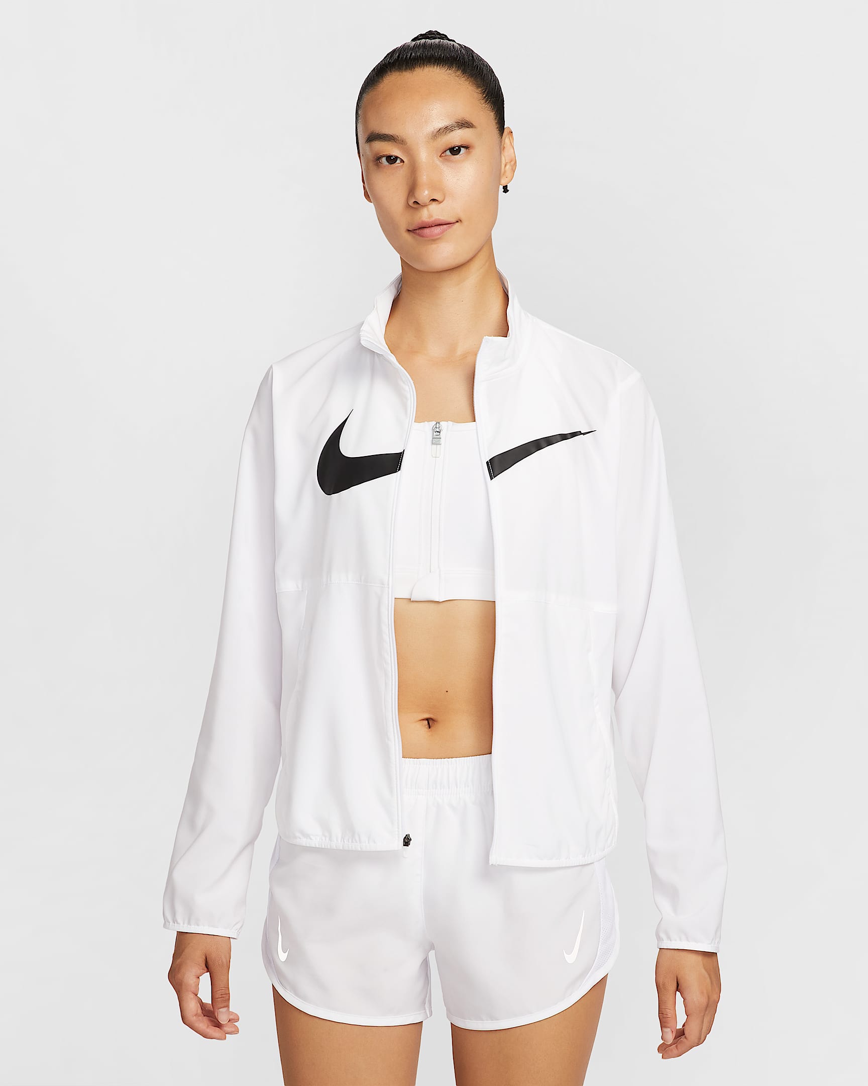 Nike Tempo Swoosh Run Dri-FIT 女子速干跑步夹克 - 白色/黑