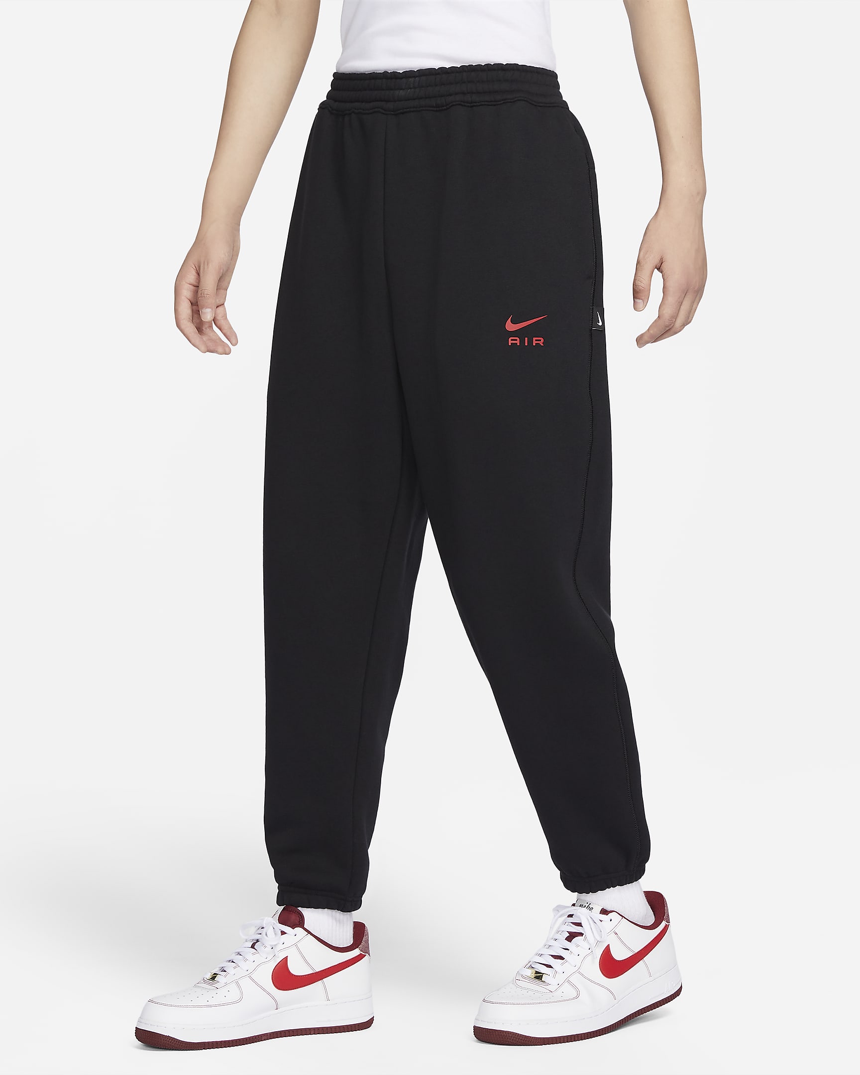 Nike Air 男子加绒长裤 - 黑/健身红