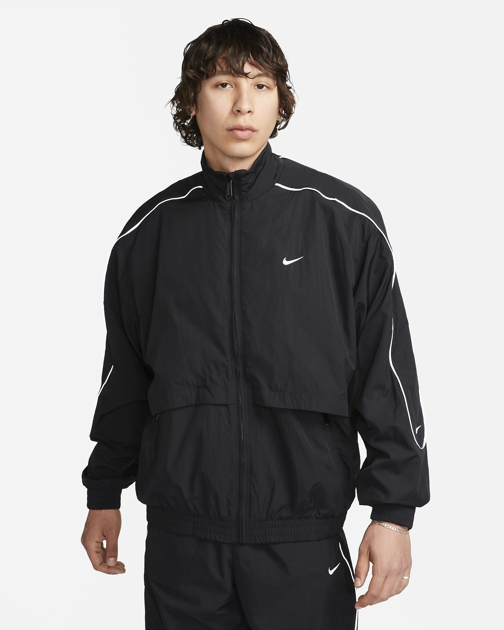 Nike Sportswear Solo Swoosh 男子反光条梭织夹克 - 黑/白色