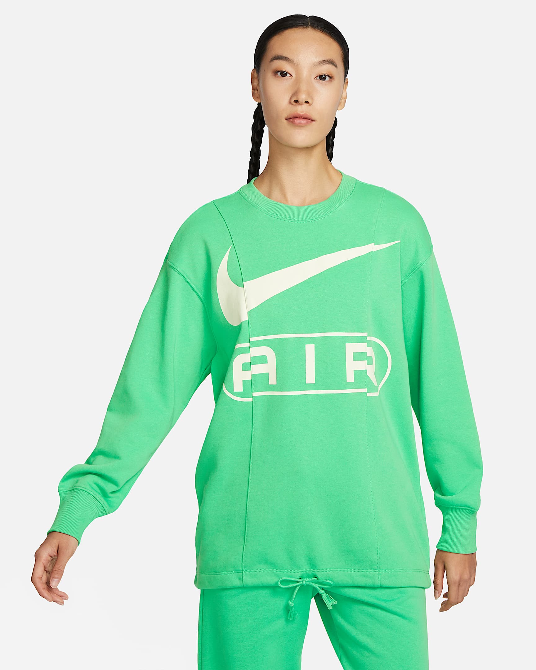 Nike Air 女子 Oversize 风法式毛圈圆领运动衫 - 春绿/帆白