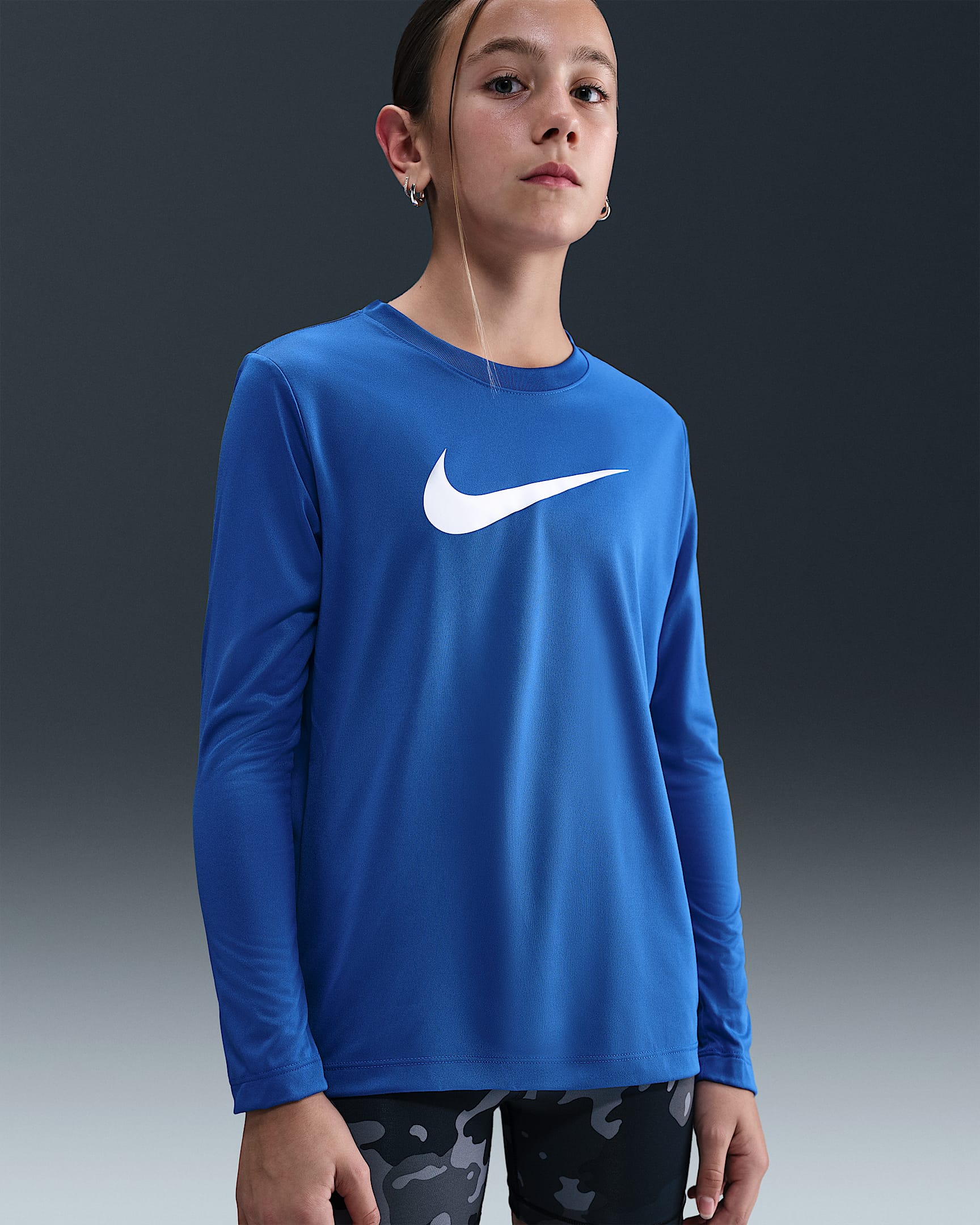 Nike Legend Dri-FIT 大童透气速干长袖T恤 - 游戏宝蓝/白色