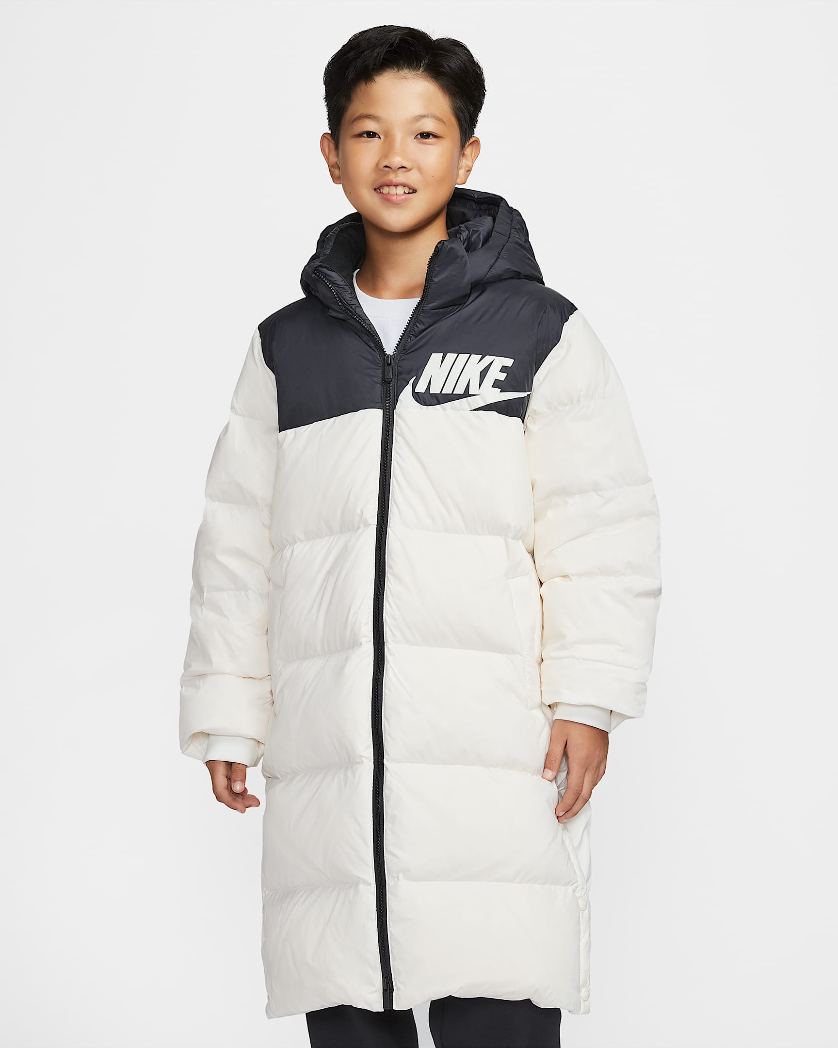 Nike 大童绗缝长款羽绒外套 - 帆白
