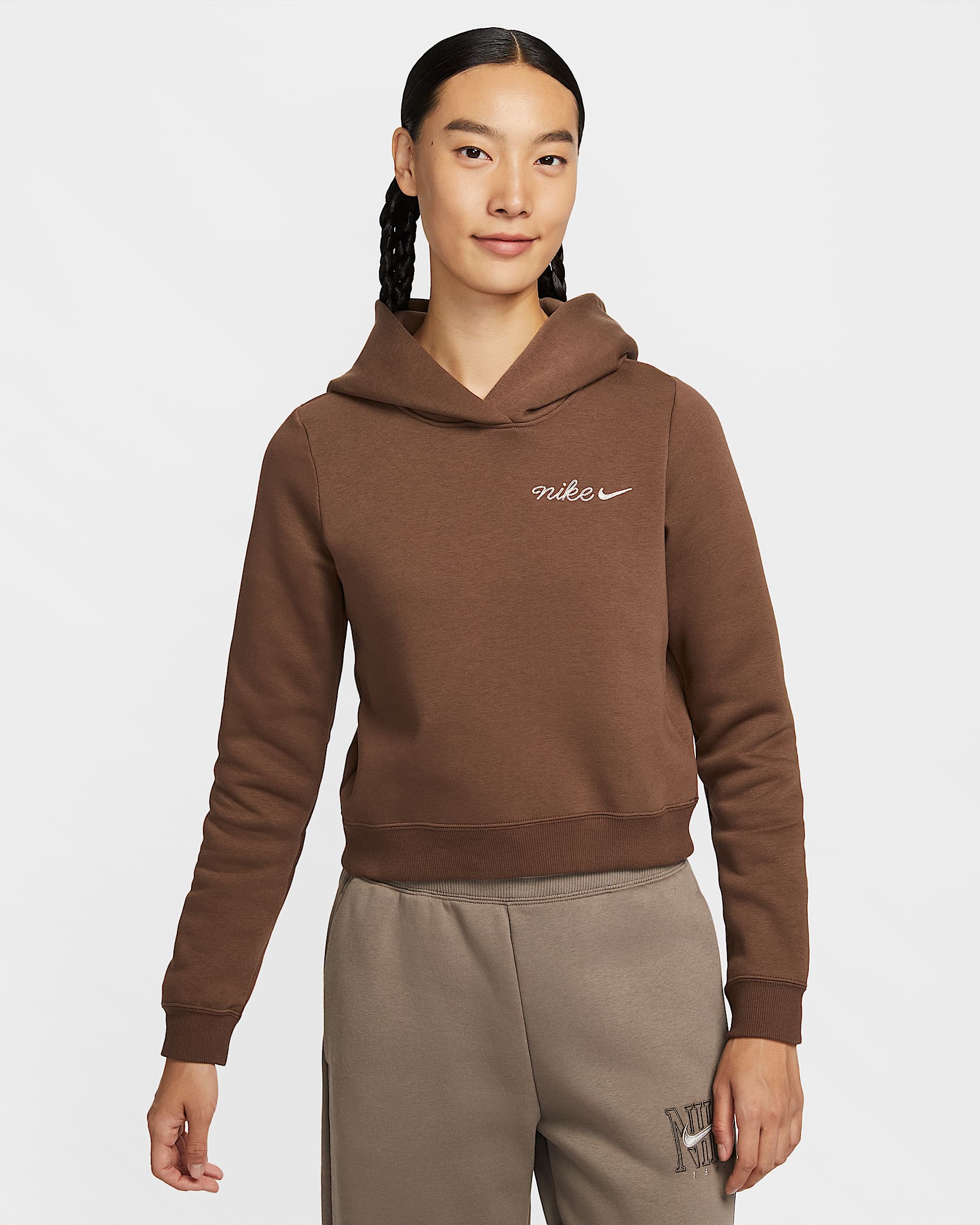 Nike Sportswear Phoenix Fleece 女子加绒短款连帽衫 - 动物群棕
