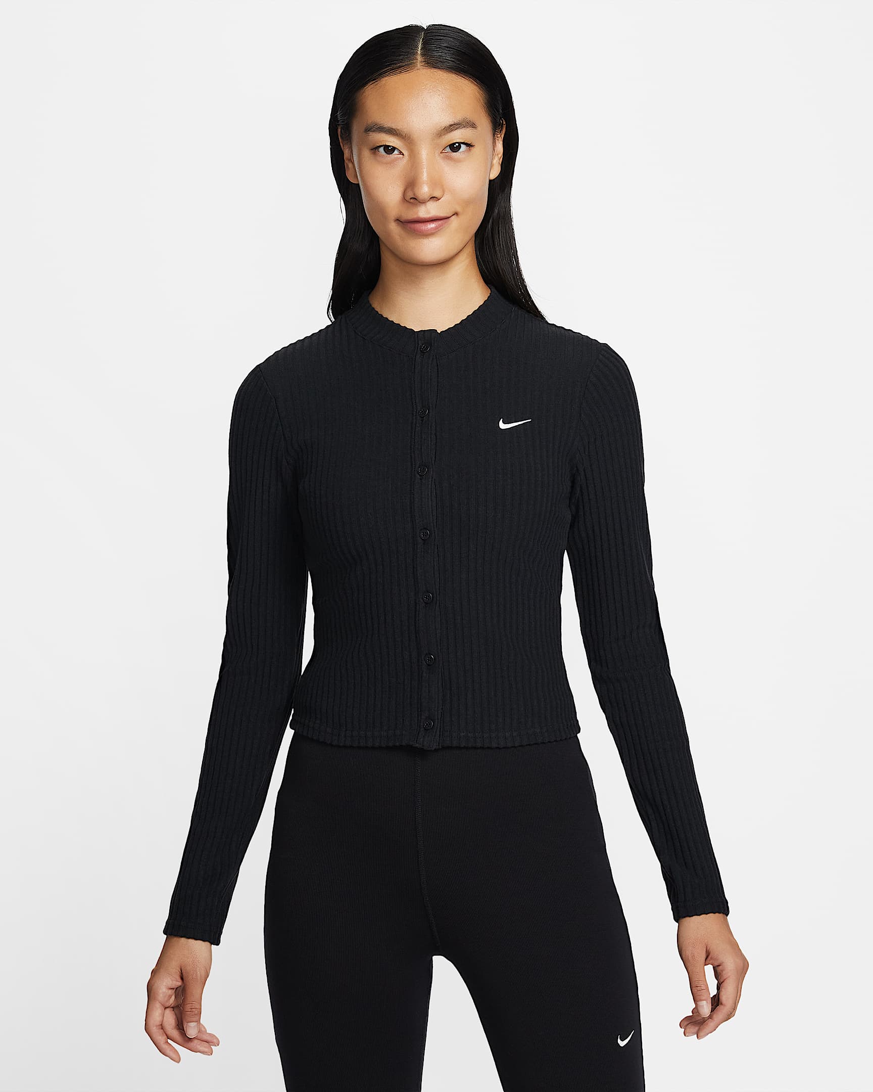 Nike Sportswear Chill Knit 女子修身宽罗纹薄绒开衫 - 黑/帆白