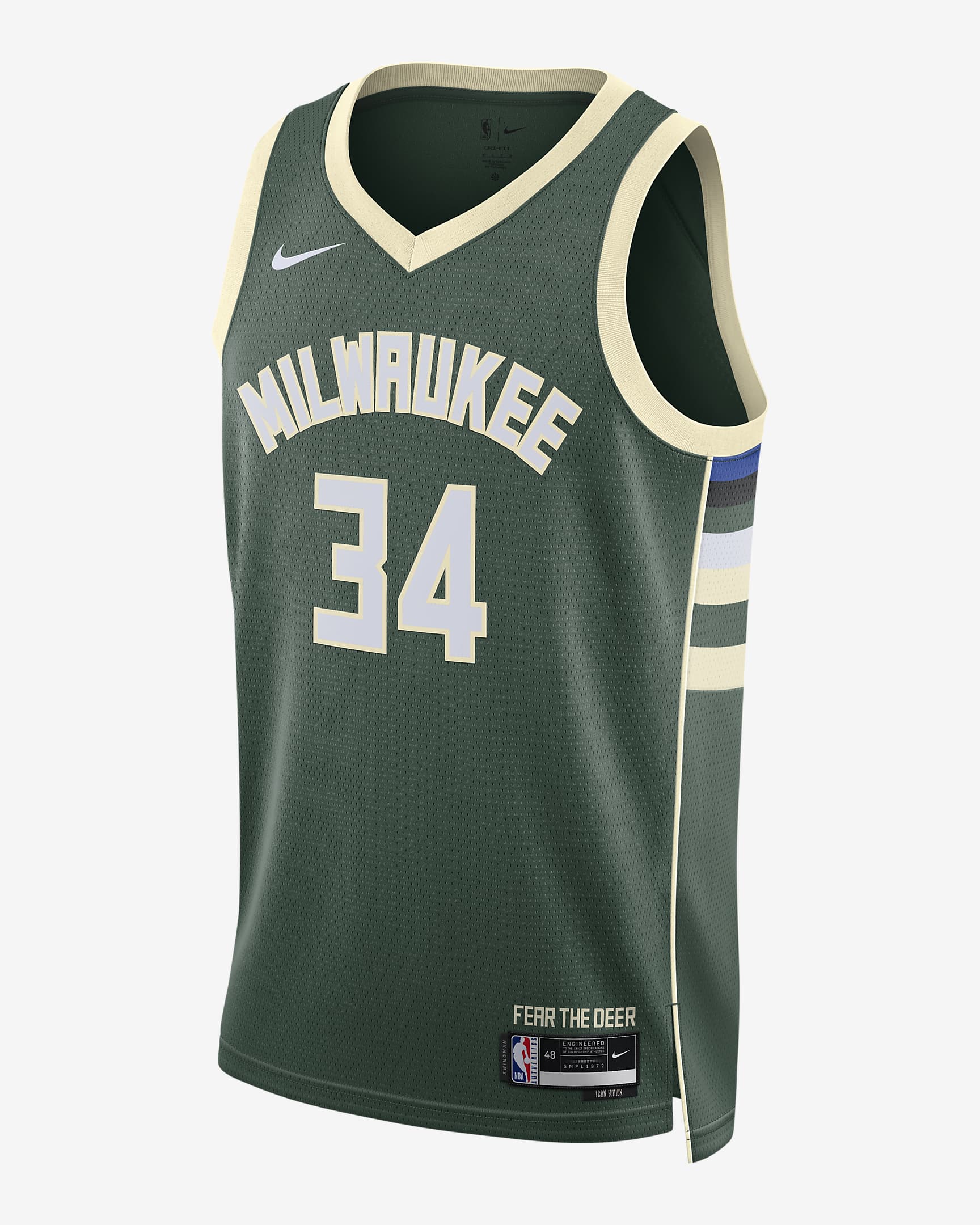 密尔沃基雄鹿队 Icon Edition Nike Dri-FIT NBA Swingman Jersey 男子透气速干球衣 - 冷杉绿