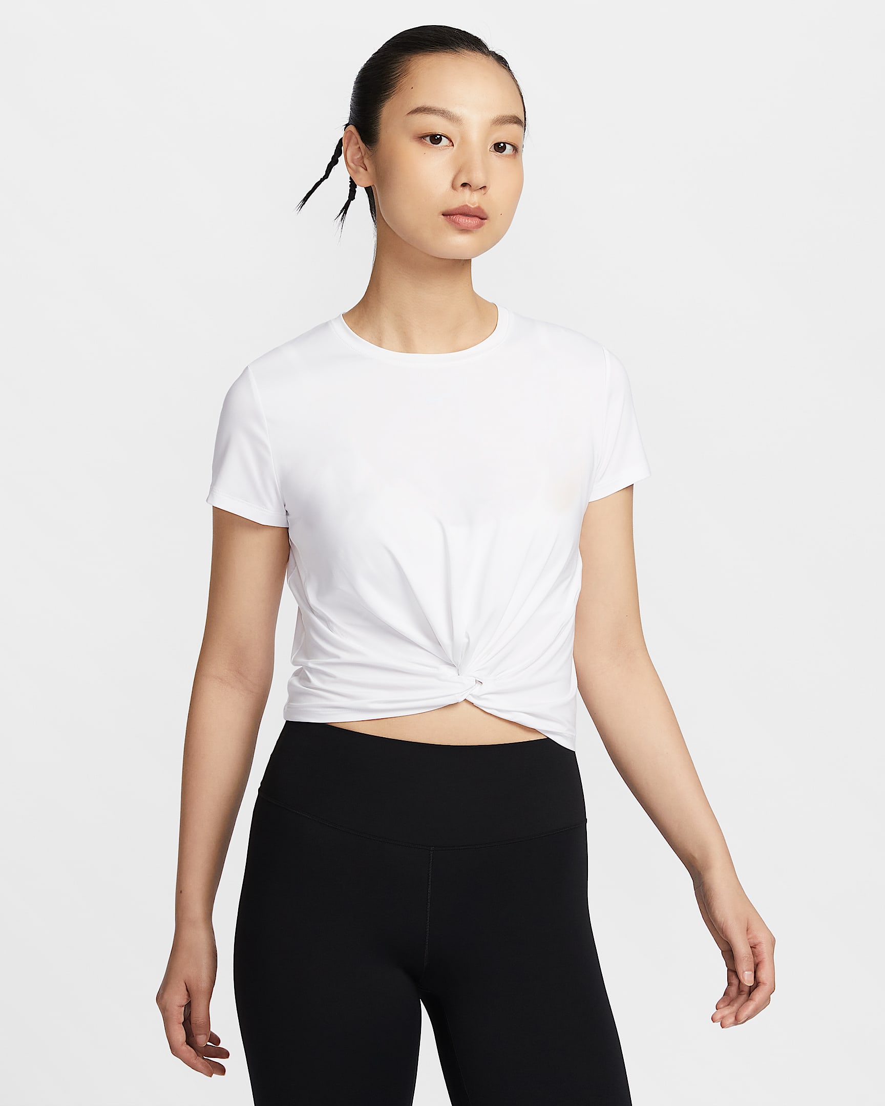 Nike One Classic Twist Dri-FIT 女子速干扭结设计短袖上衣 - 白色/黑