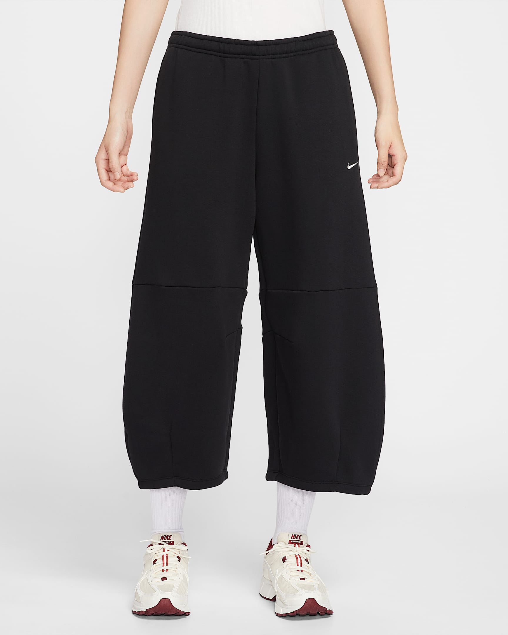 Nike Sportswear Phoenix Fleece 女子宽松中腰加绒九分裤 - 黑/帆白