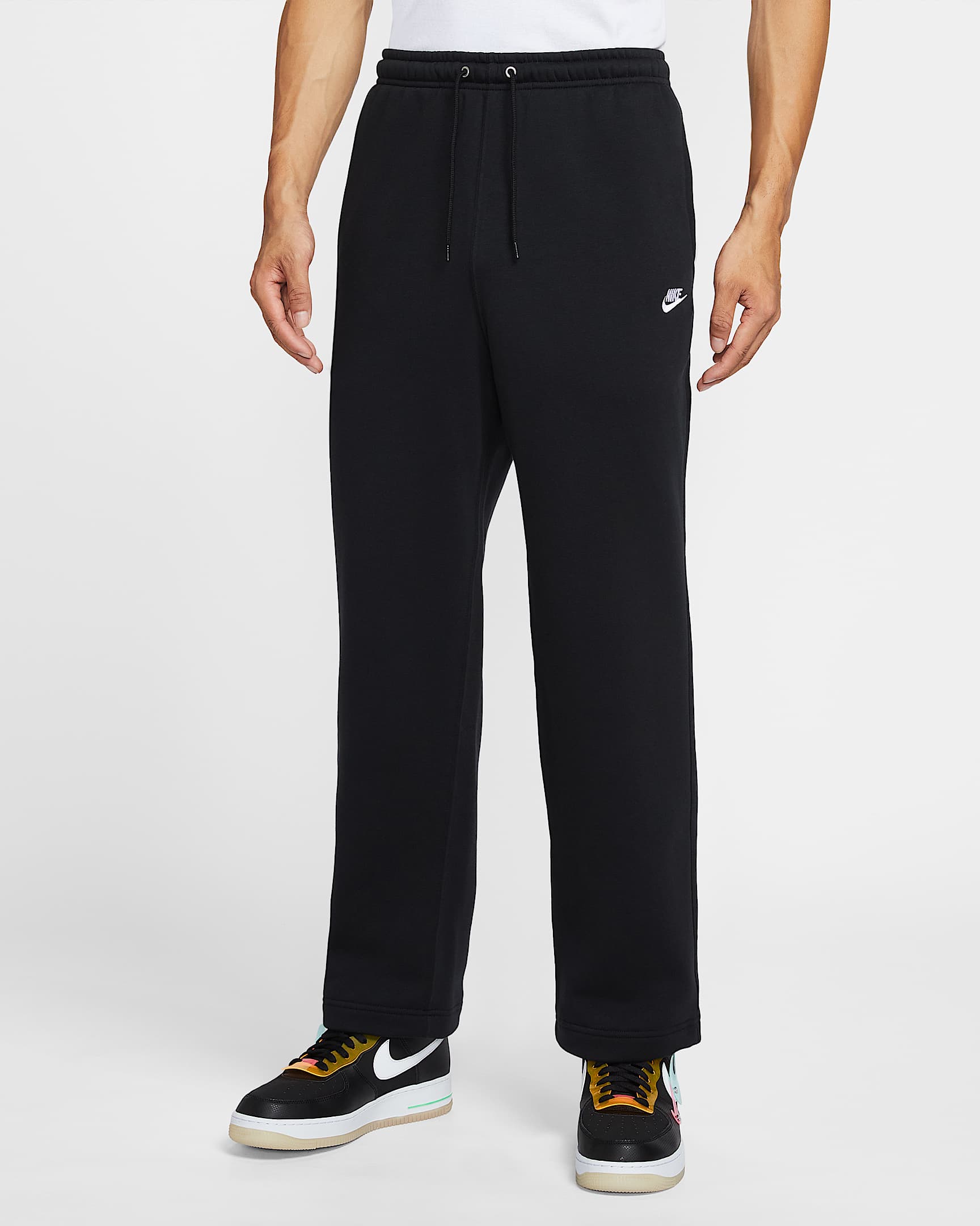 Nike Club 男子加绒直筒长裤 - 黑/黑/白色