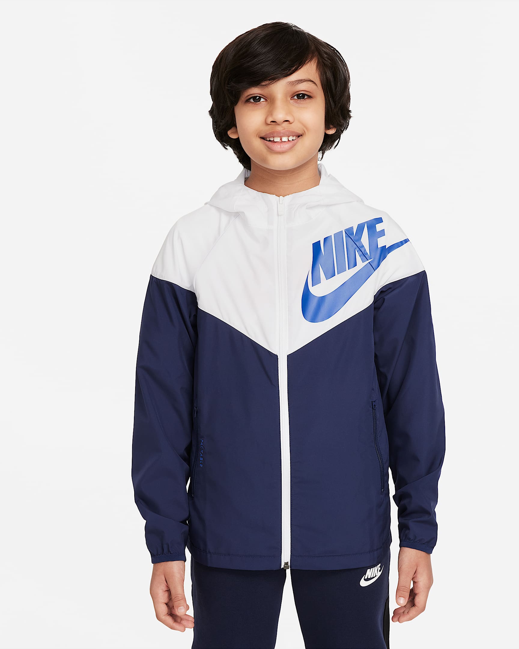 Nike Sportswear Windrunner 大童（男孩）夹克 - 白色/深藏青/深藏青/游戏宝蓝
