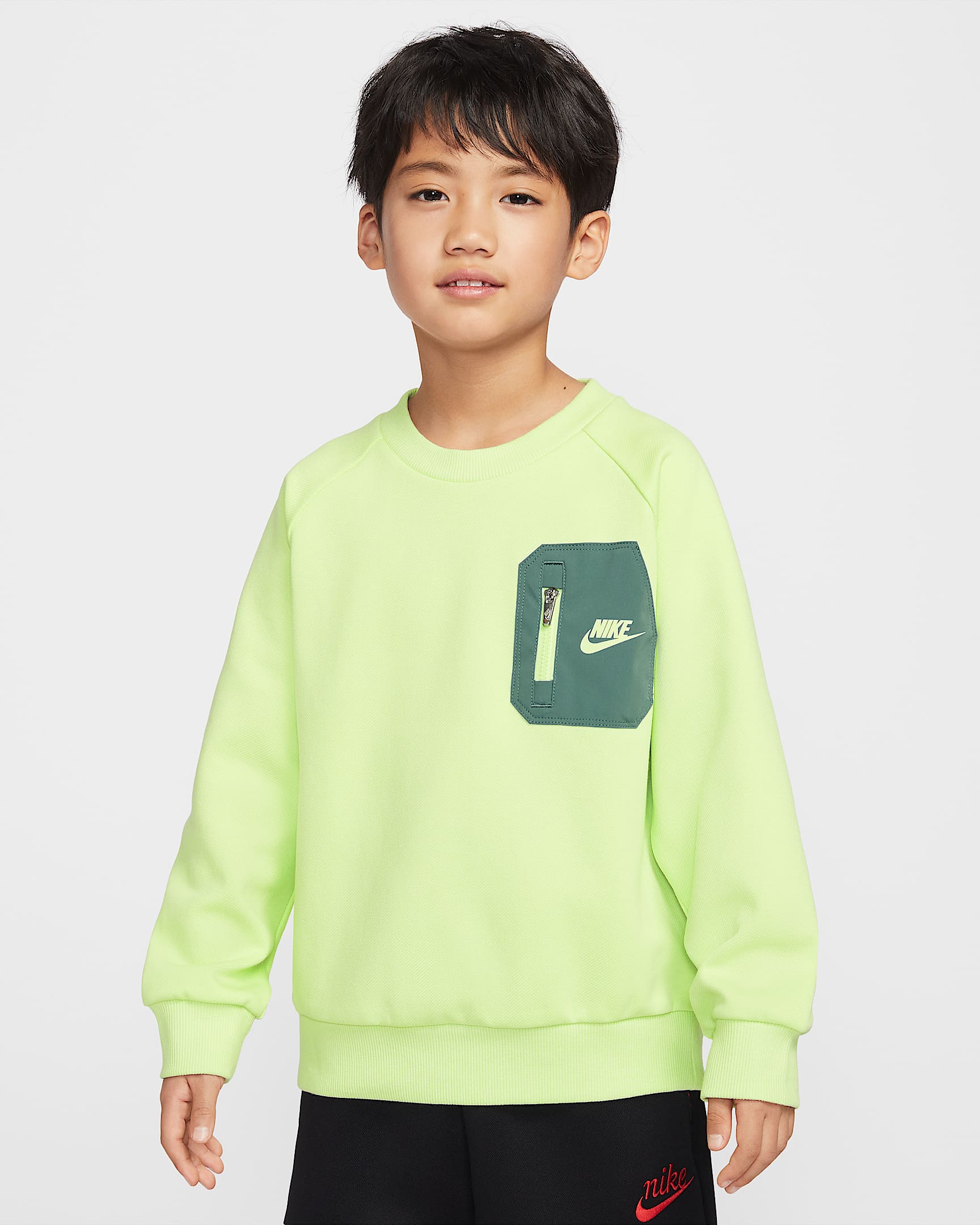 Nike Sportswear 幼童针织斜纹提花圆领上衣 - 浅柠色/绿色/浅柠色