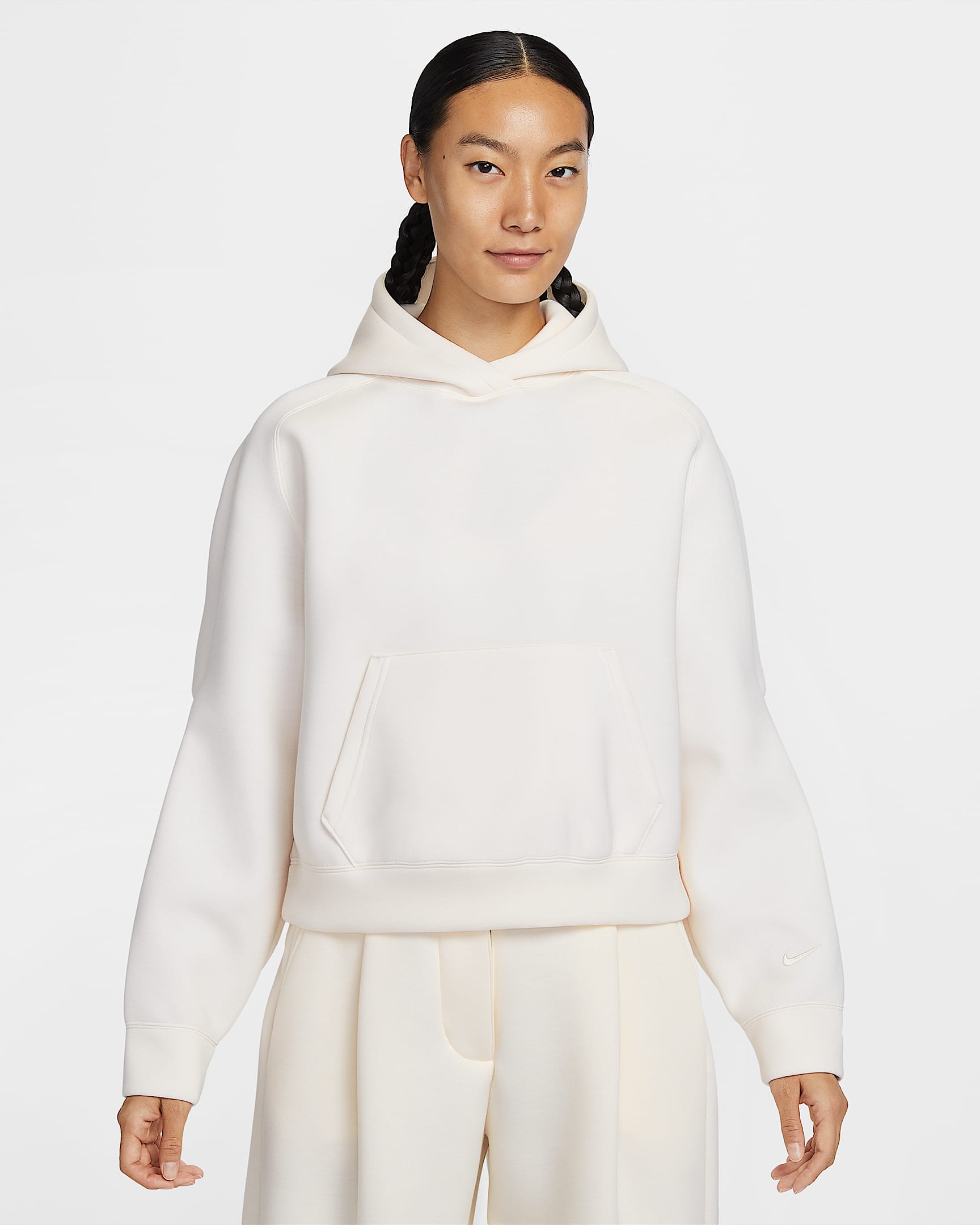 Nike Sportswear 女子 Oversize 风针织套头连帽衫 - 粉白/白色/粉白