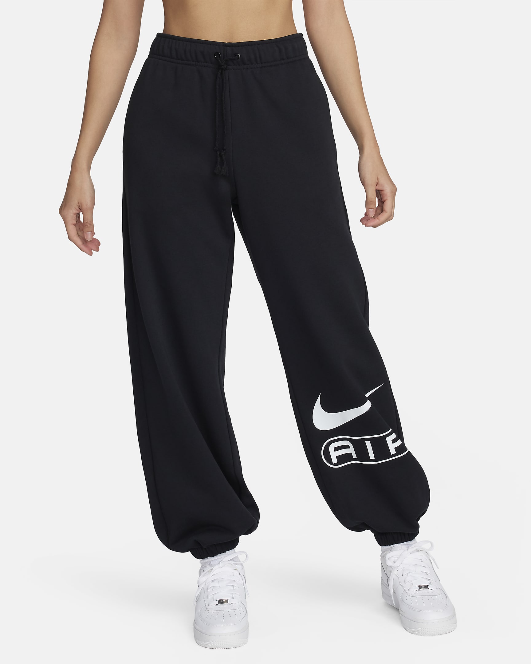 Nike Air 女子中腰针织长裤 - 黑/白色